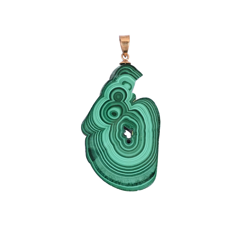 Image of Natural Malachite Stalactite Brass  18.16gm Unique Green Stone Pendant