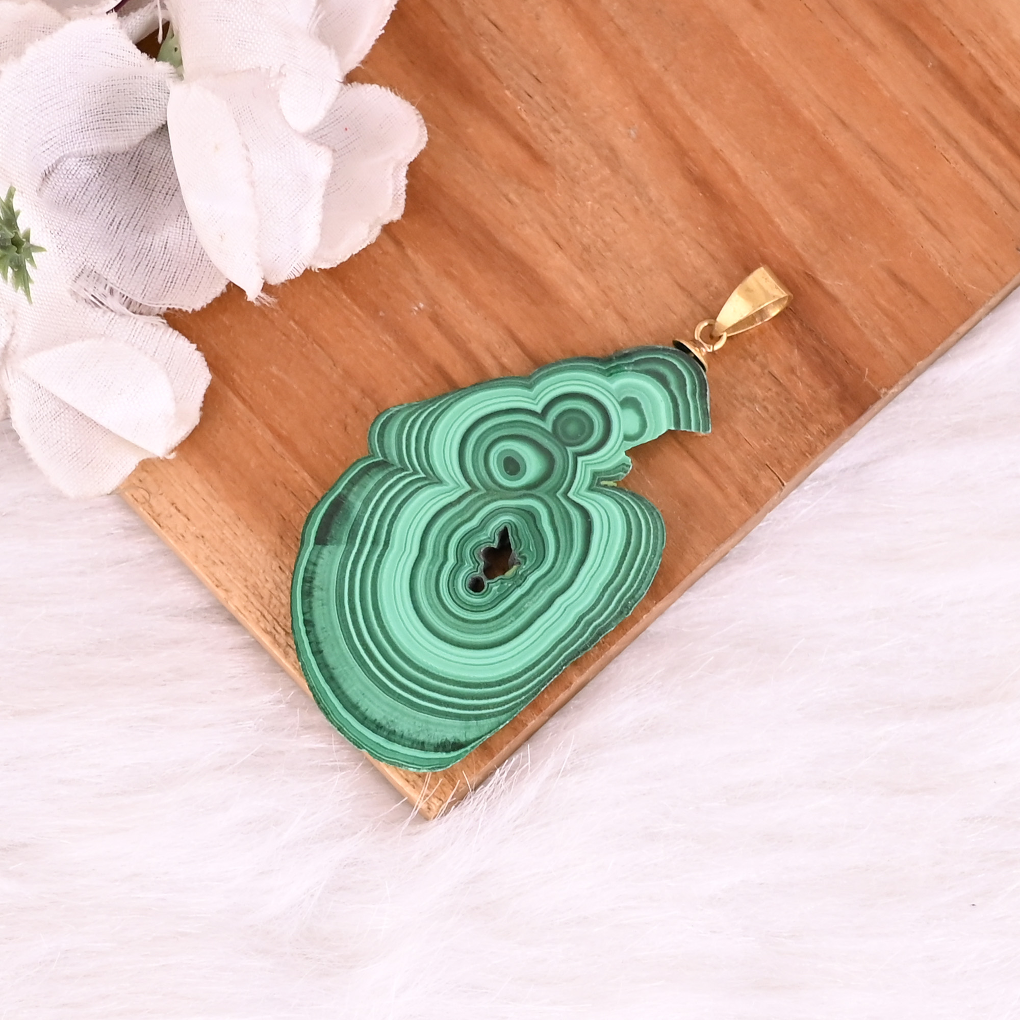 Natural Malachite Stalactite Brass  1816gm Unique Green Stone Pendant