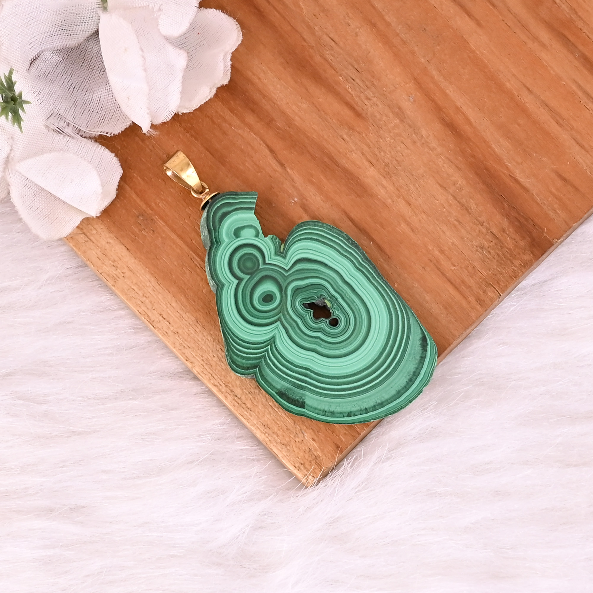 Natural Malachite Stalactite Brass 1816gm Unique Green Stone Pendant