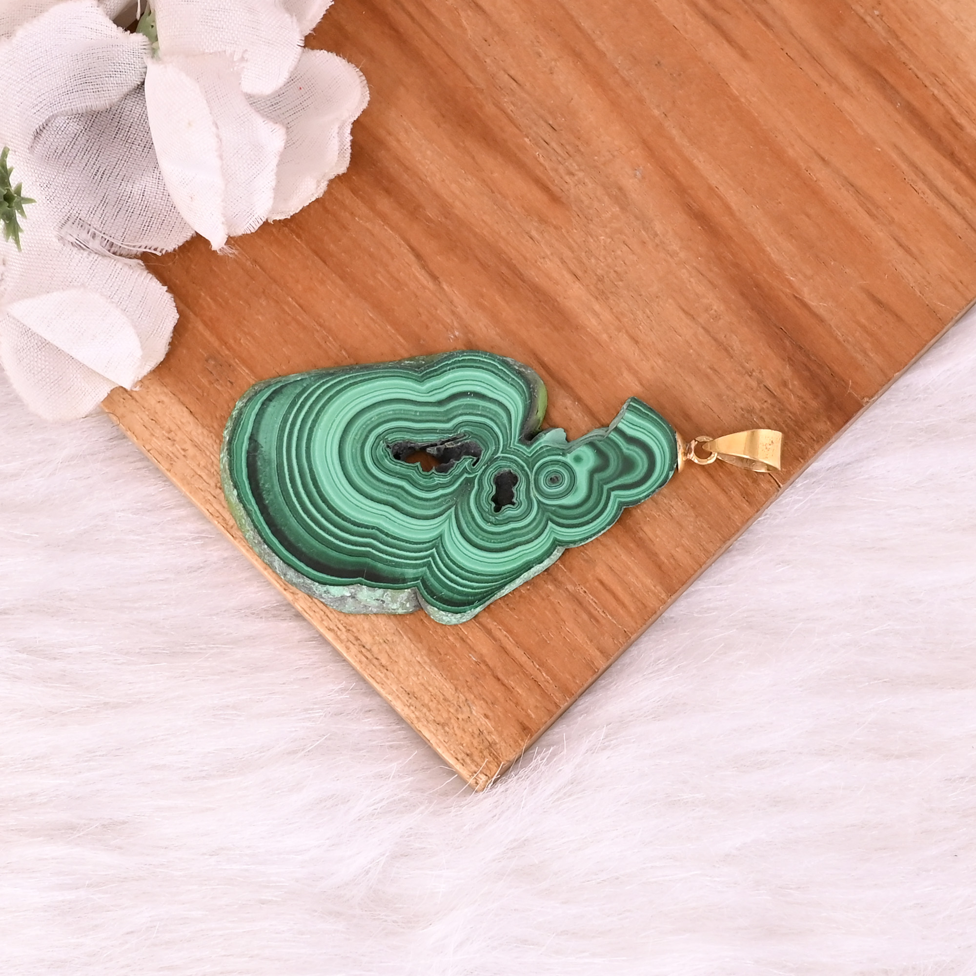 Natural Malachite Stalactite Brass 1816gm Unique Green Stone Pendant