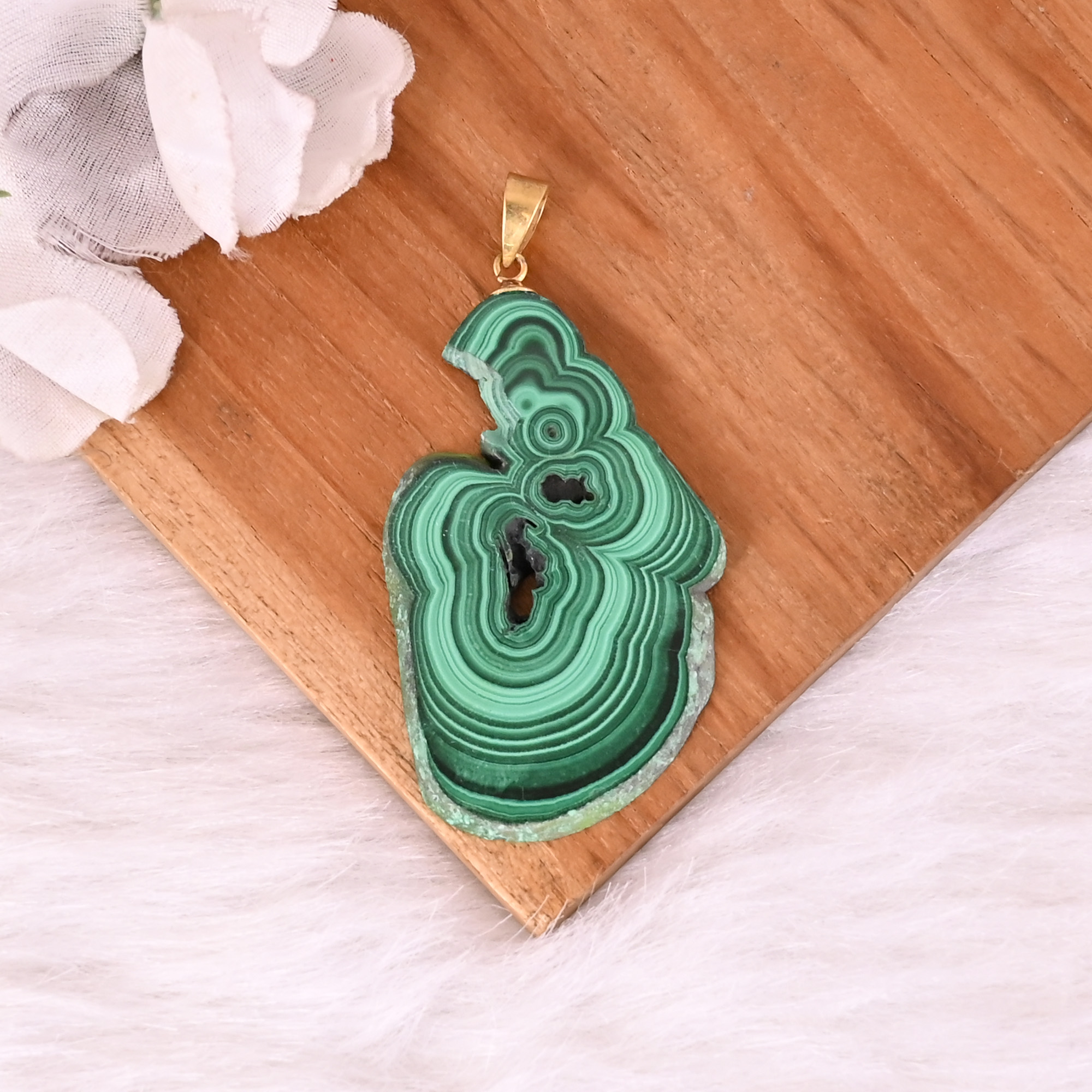 Natural Malachite Stalactite Brass  1816gm Unique Green Stone Pendant