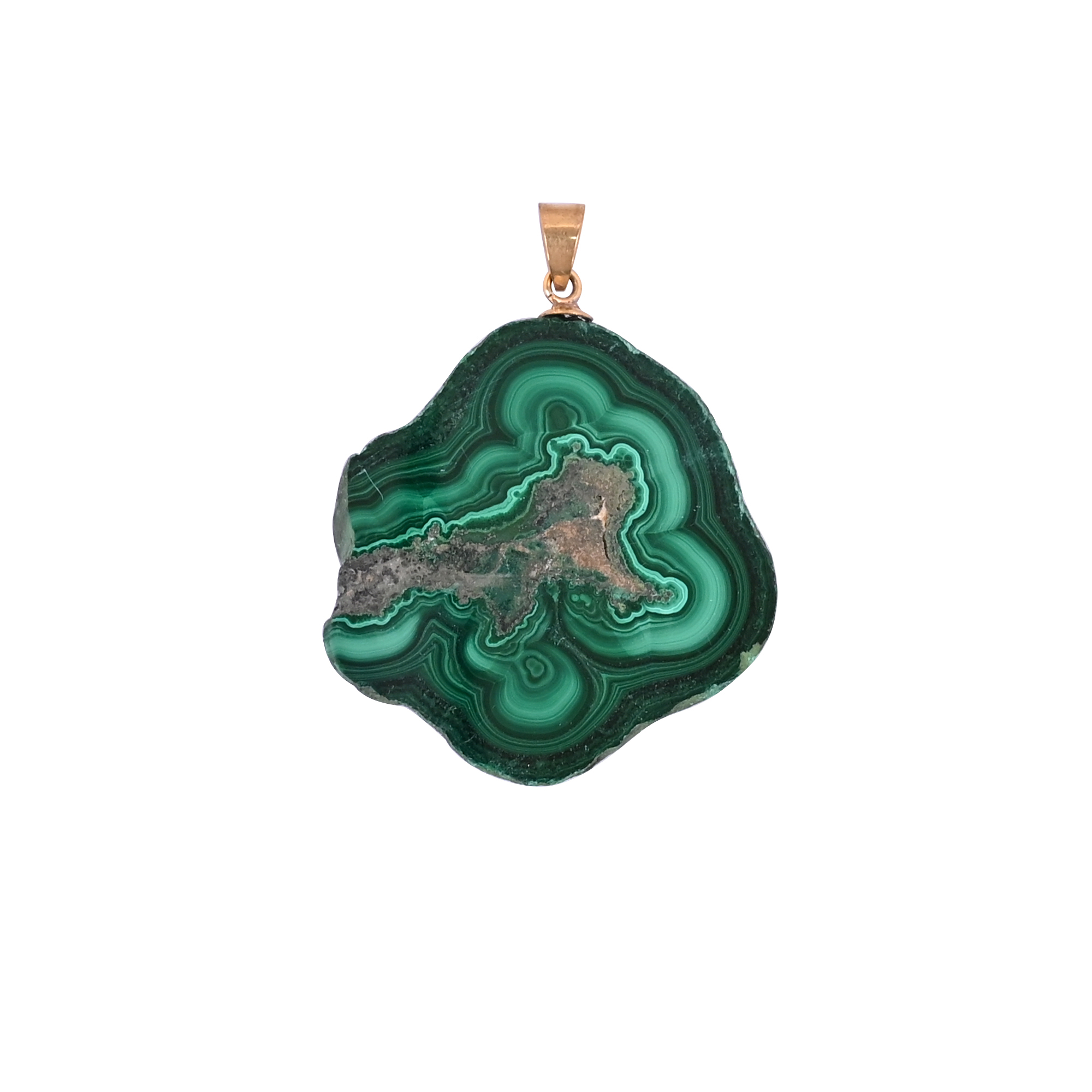 Natural Malachite Stalactite Brass Pendant 18gm Unique Stone Jewelry