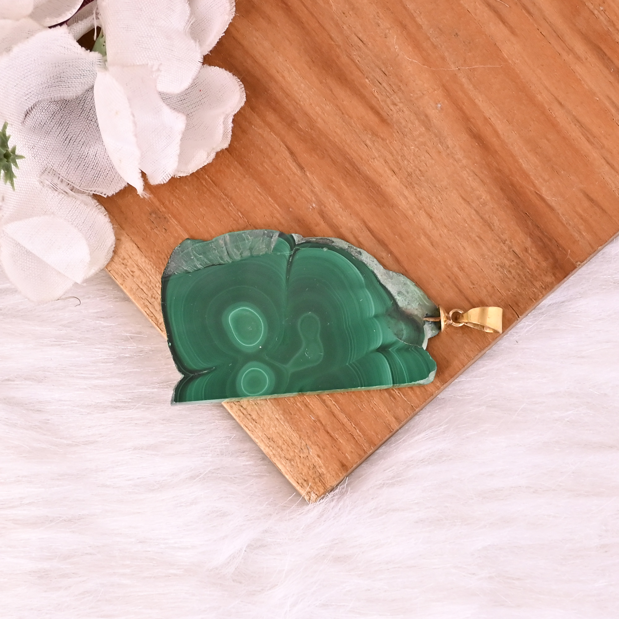 Natural Malachite Stalactite Brass 255gm Unique Green Stone Pendant