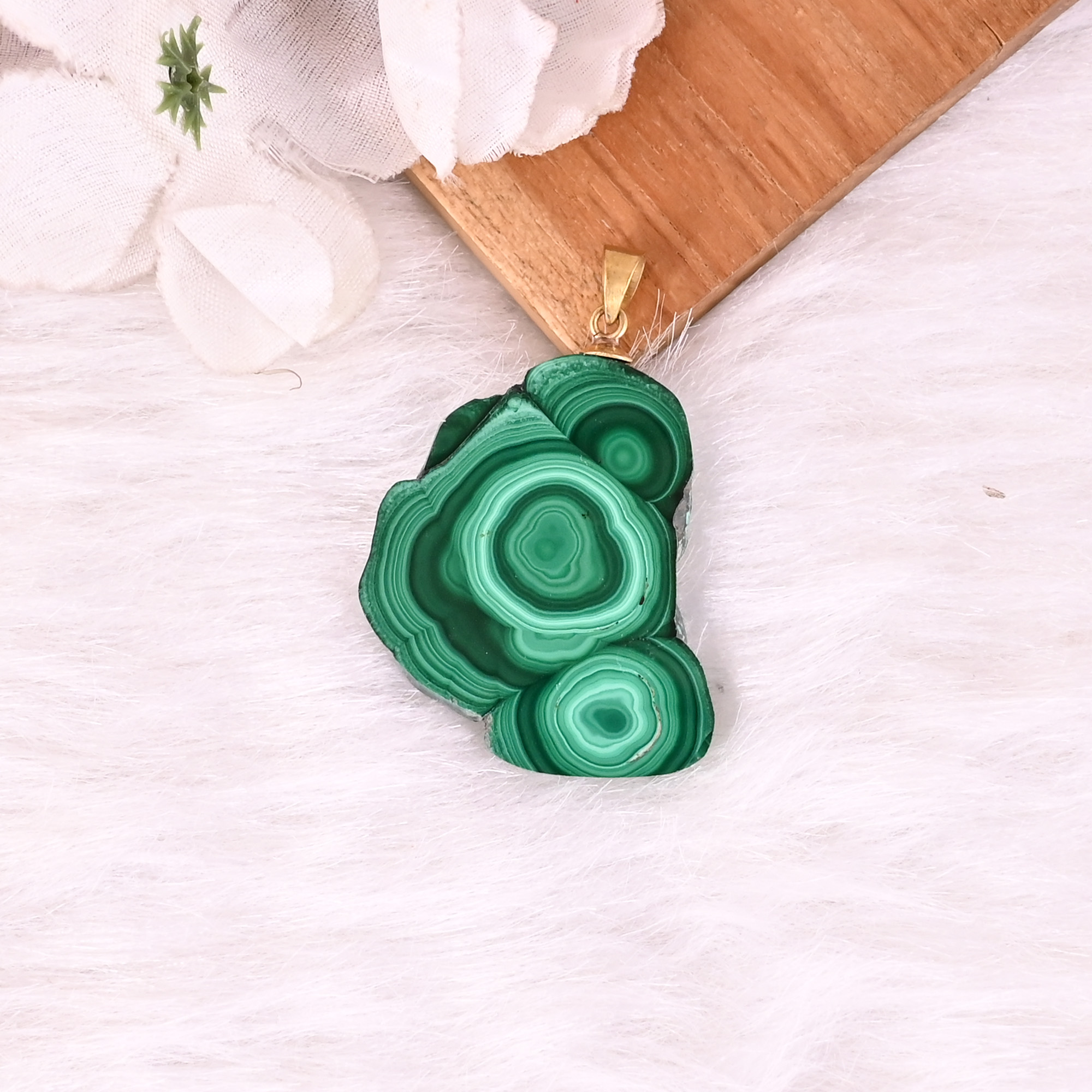 Natural Malachite Stalactite Brass 146 gm Unique Green Stone Pendant