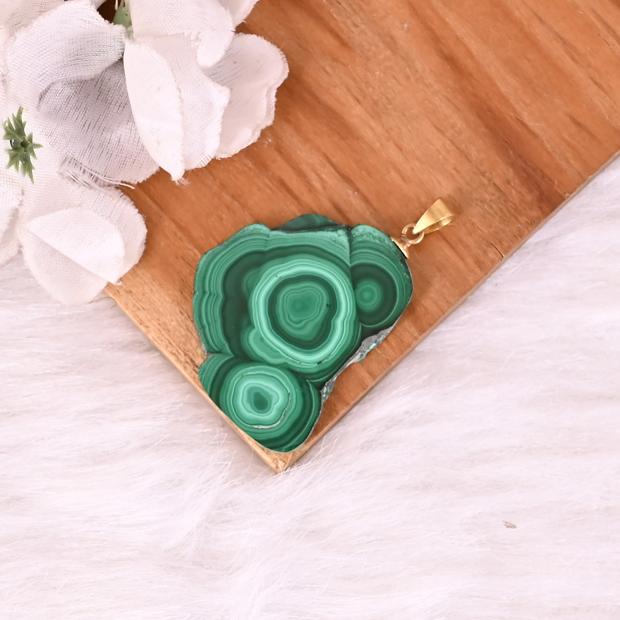 Natural Malachite Stalactite Brass  146 gm Unique Green Stone Pendant