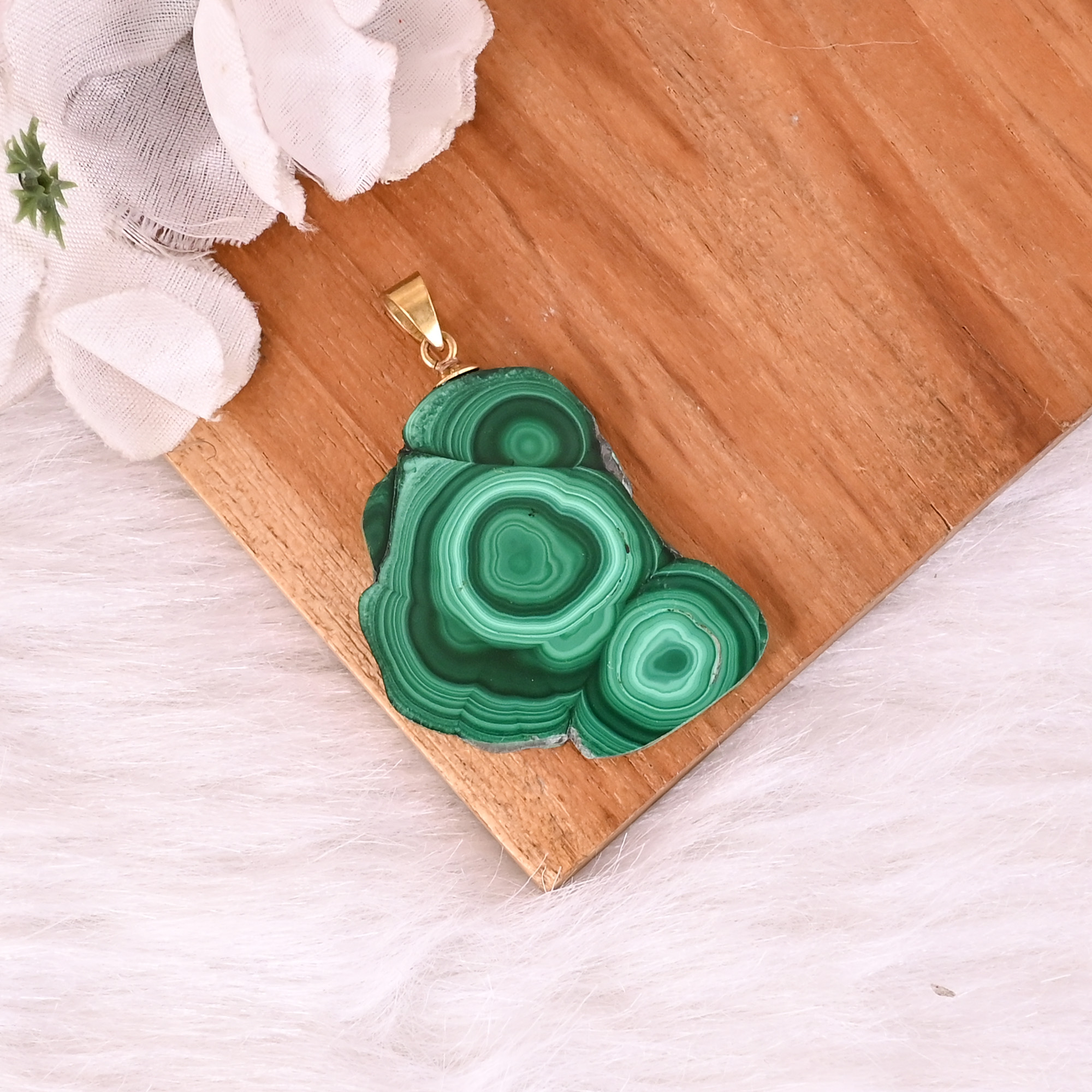 Natural Malachite Stalactite Brass 146 gm Unique Green Stone Pendant