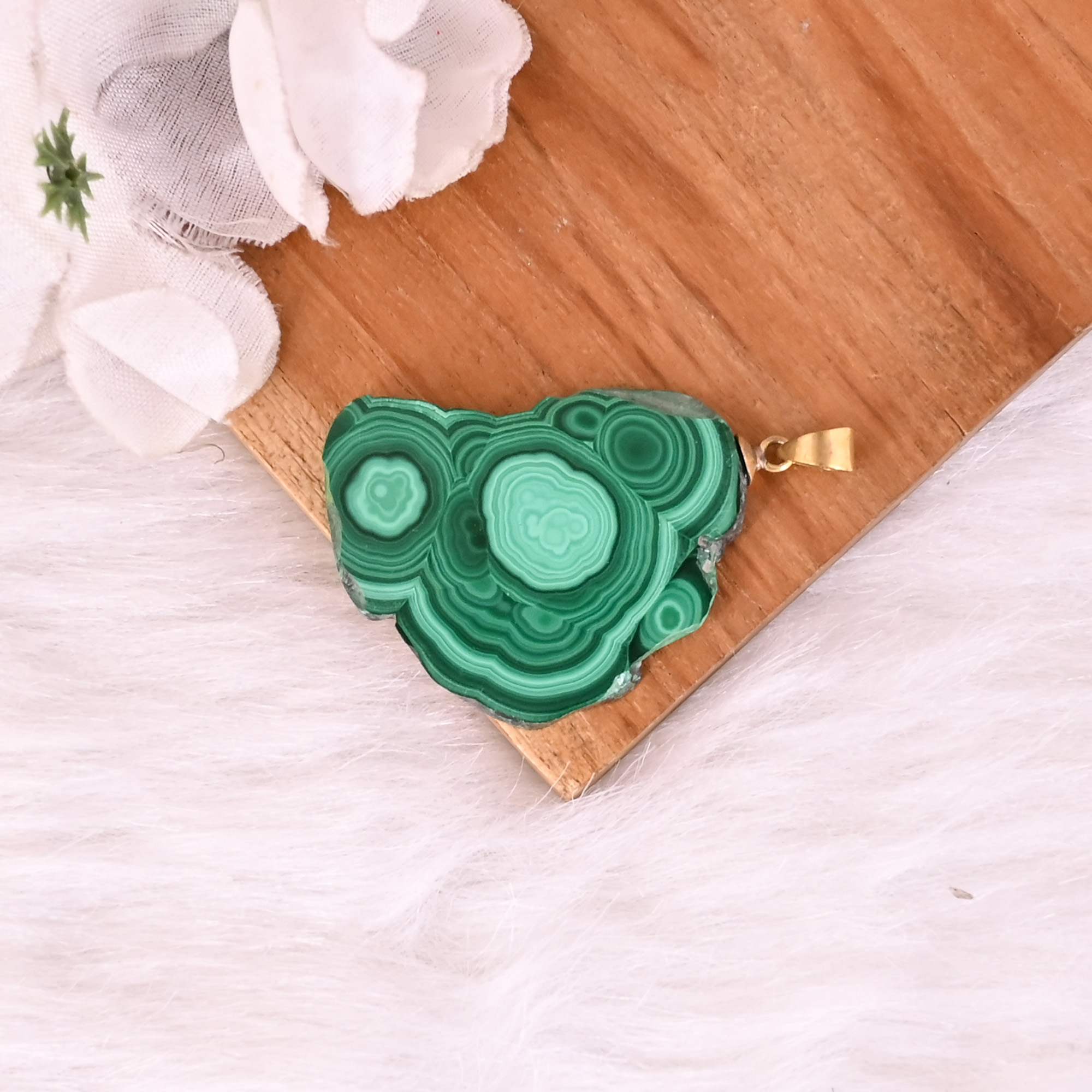 Natural Malachite Stalactite Brass  146 gm Unique Green Stone Pendant