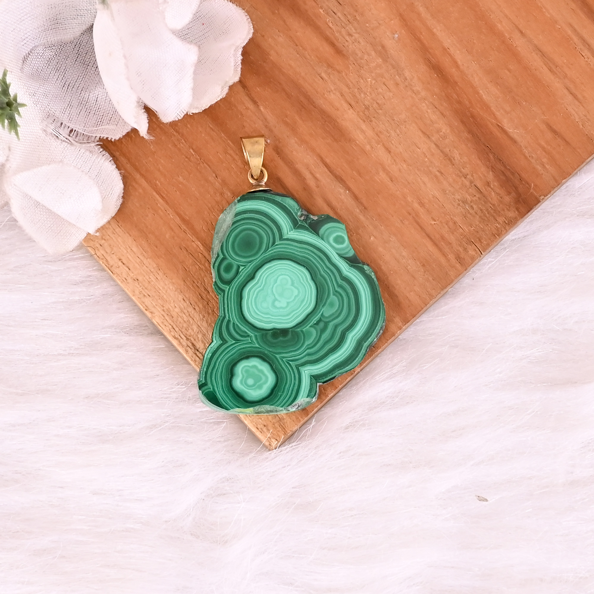 Natural Malachite Stalactite Brass 146 gm Unique Green Stone Pendant