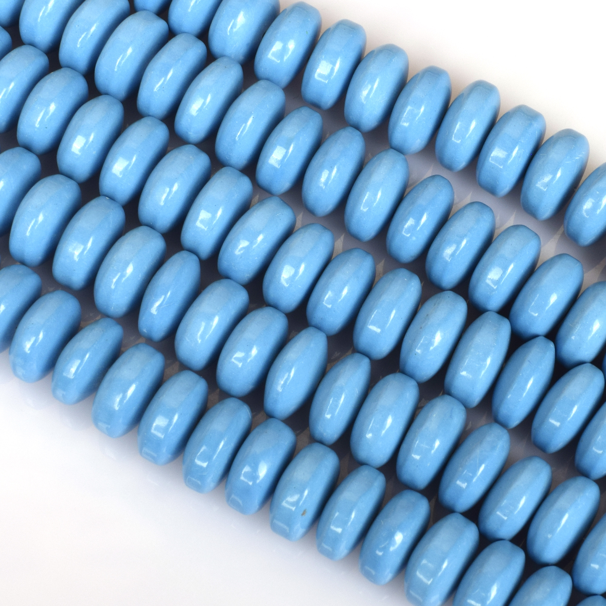 ynthetic Blue Turquoise 16 x 8mm Smooth Rondelle Loose Gemstone Beads 8 Inches Strand