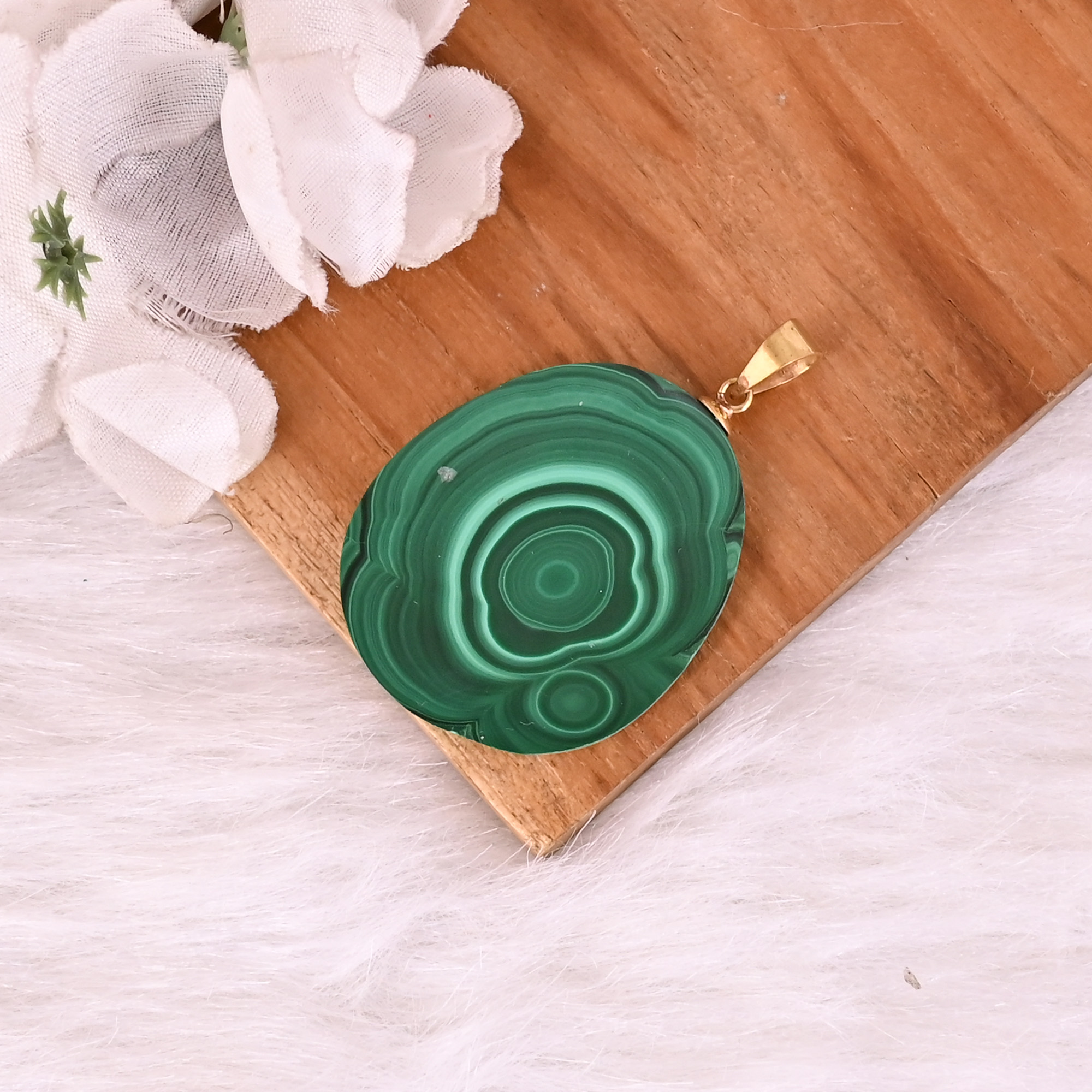 Natural Malachite Stalactite Brass  171gm Unique Green Stone Pendant