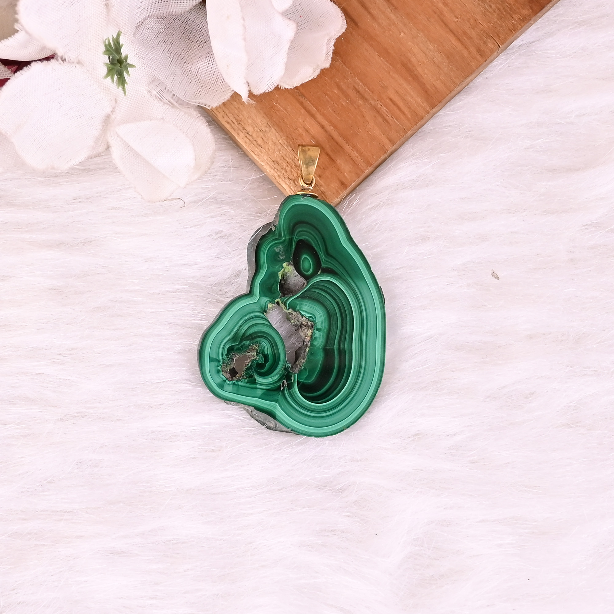 Natural Malachite Stalactite Brass Pendant 1770 gm Unique Stone Jewelry