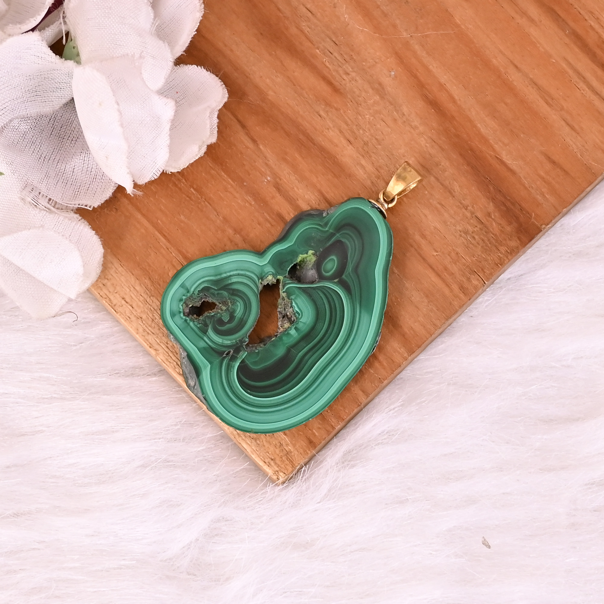 Natural Malachite Stalactite Brass Pendant 1770 gm Unique Stone Jewelry
