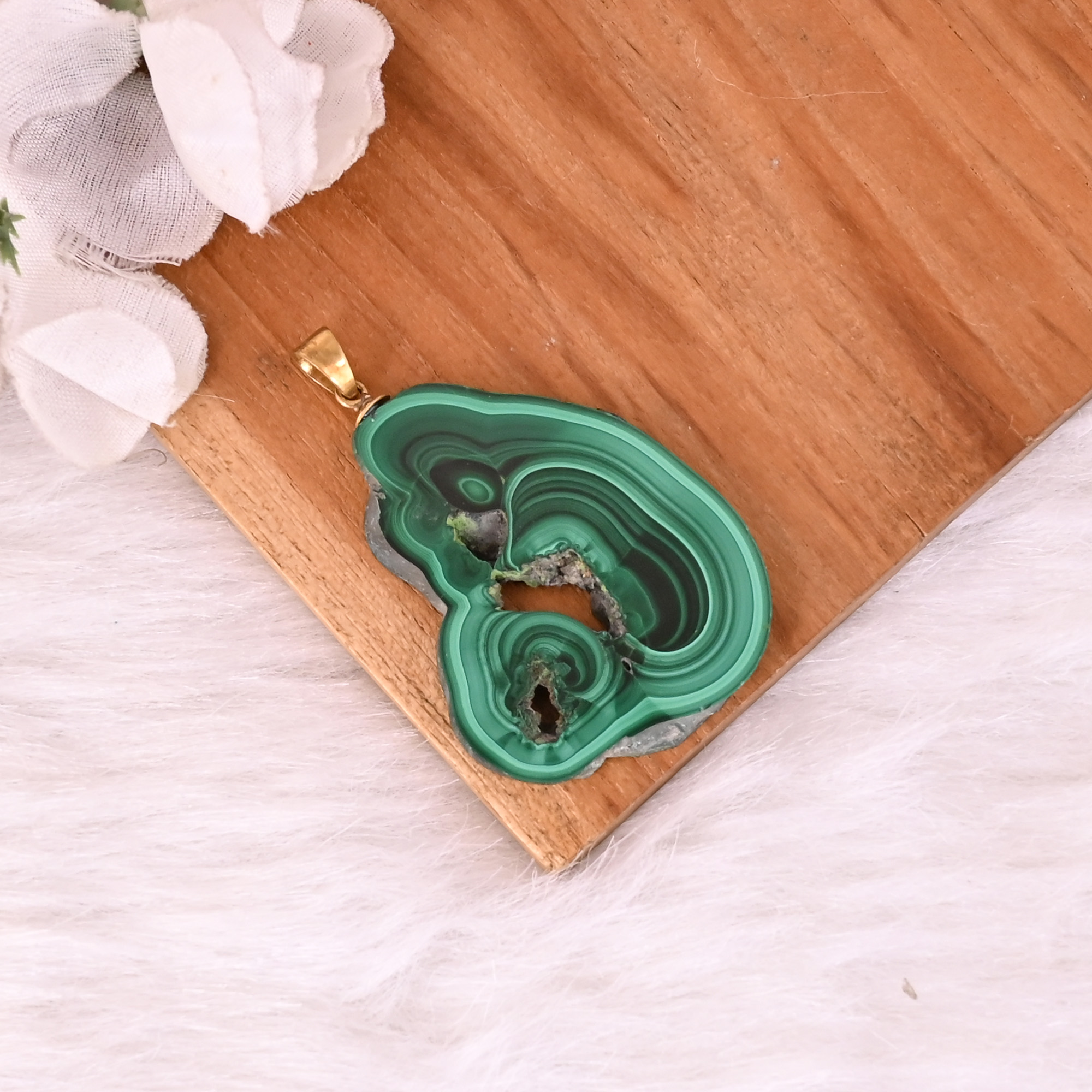 Natural Malachite Stalactite Brass Pendant 1770 gm Unique Stone Jewelry