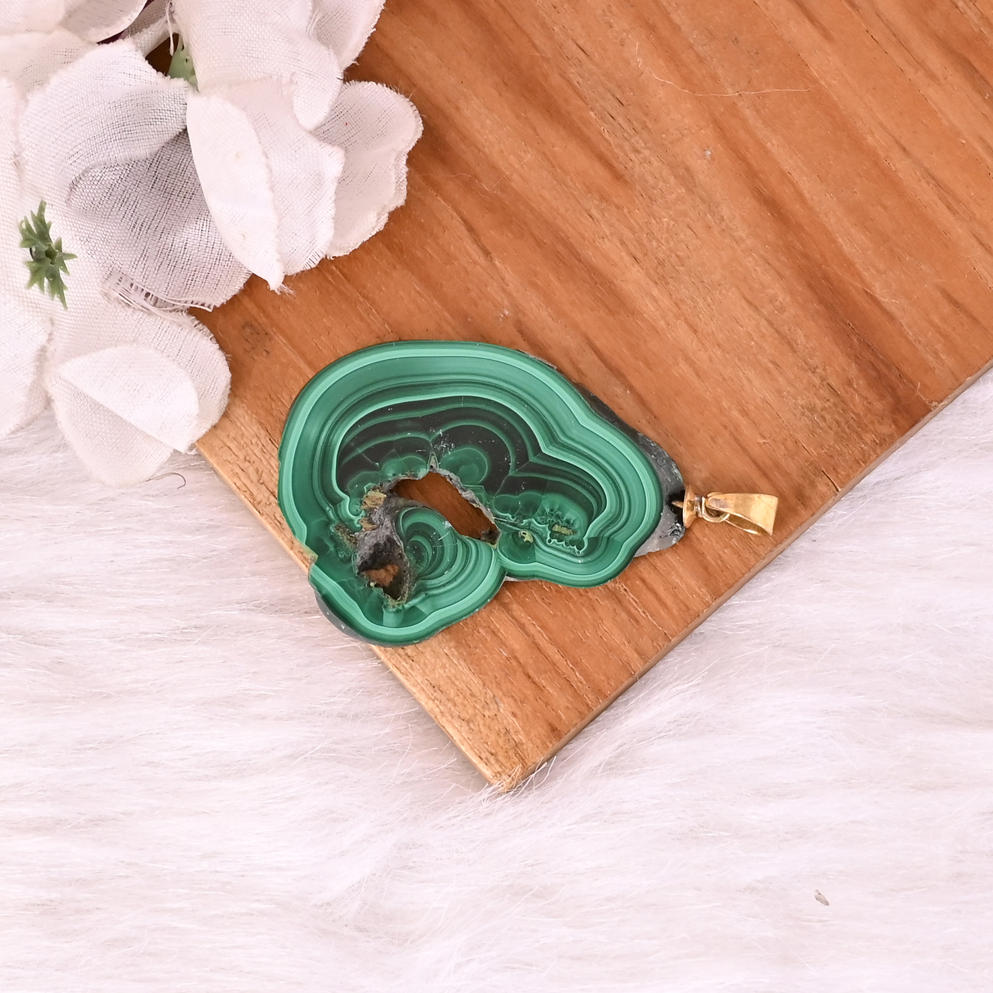 Natural Malachite Stalactite Brass Pendant 1770 gm Unique Stone Jewelry