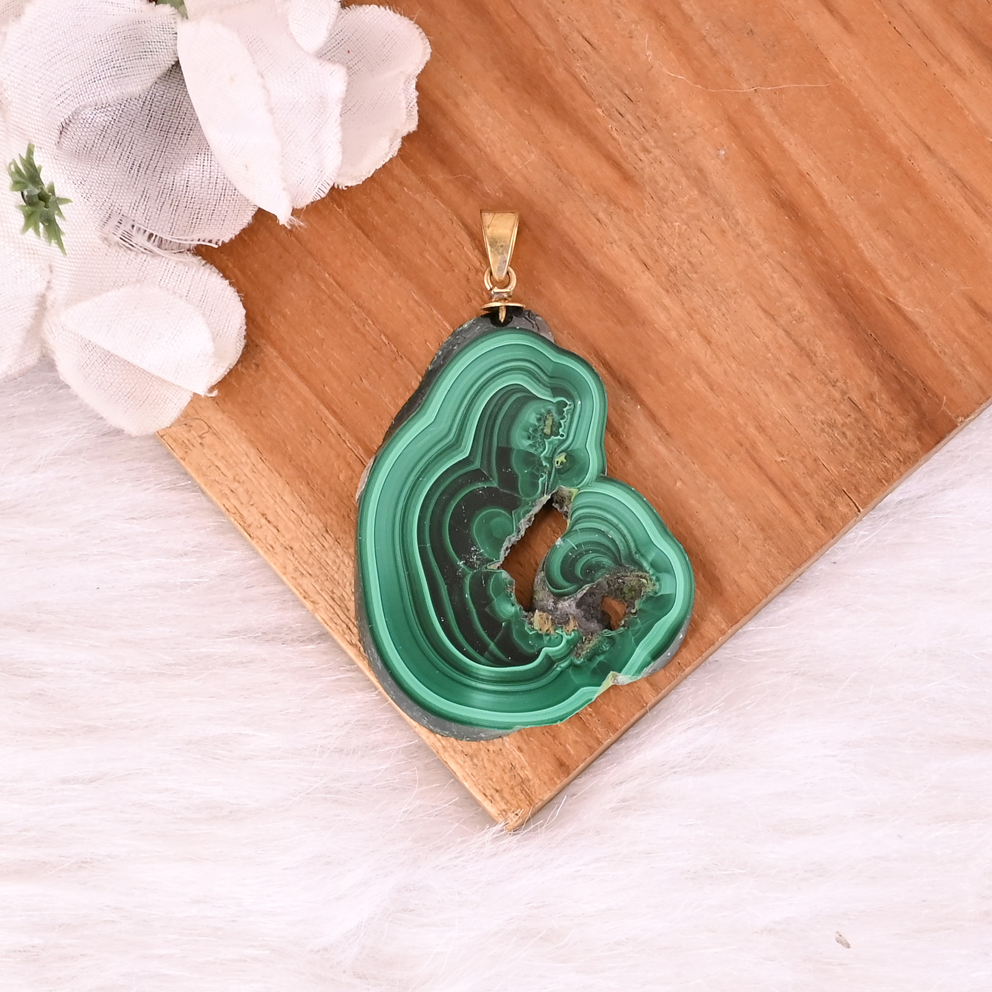 Natural Malachite Stalactite Brass Pendant 1770 gm Unique Stone Jewelry