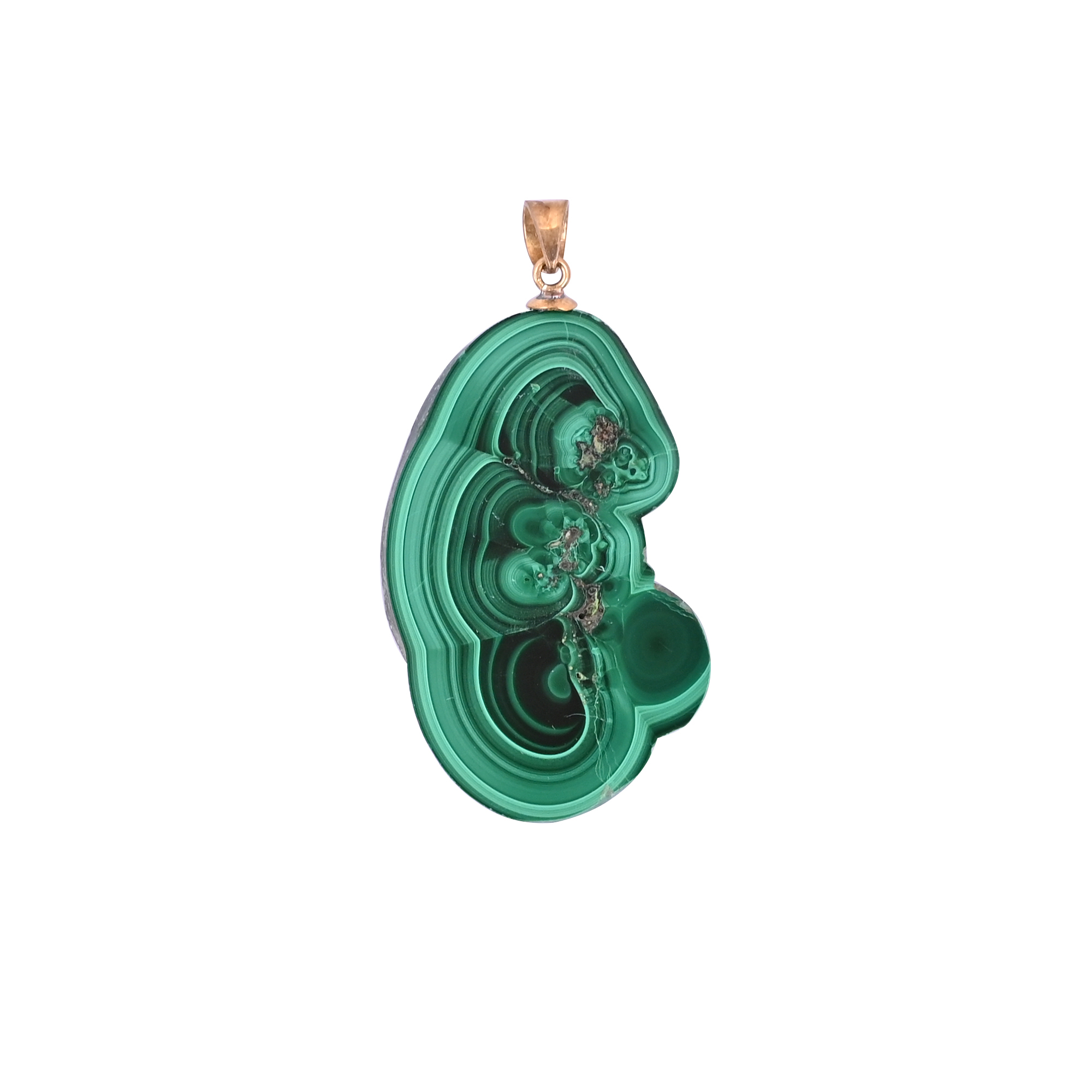 Natural Malachite Stalactite Brass Pendant 187gm Unique Stone Jewelry