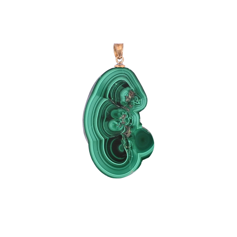 Image of Natural Malachite Stalactite Brass Pendant 18.7gm Unique Stone Jewelry