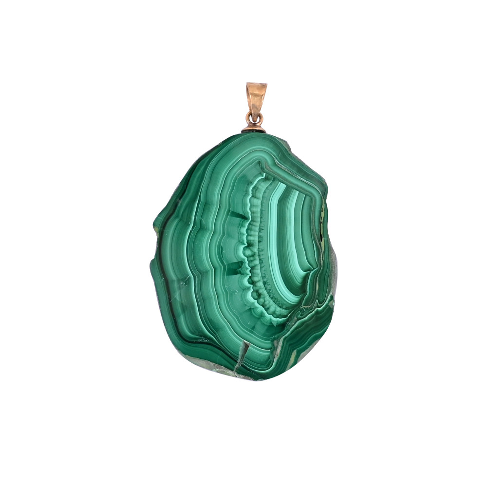 Image of Natural Malachite Stalactite Brass  22.7 gm Unique Green Stone Pendant