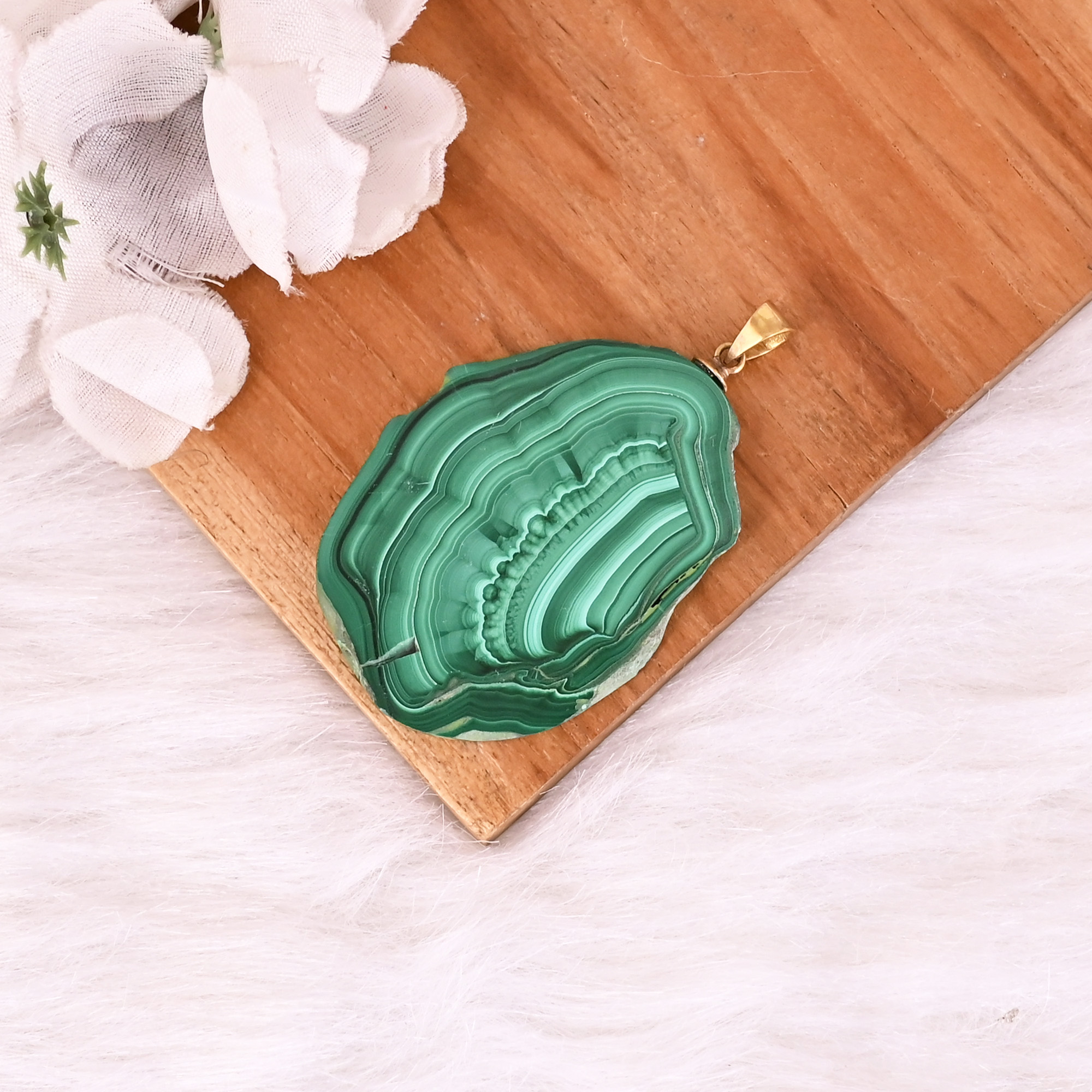 Natural Malachite Stalactite Brass 227 gm Unique Green Stone Pendant