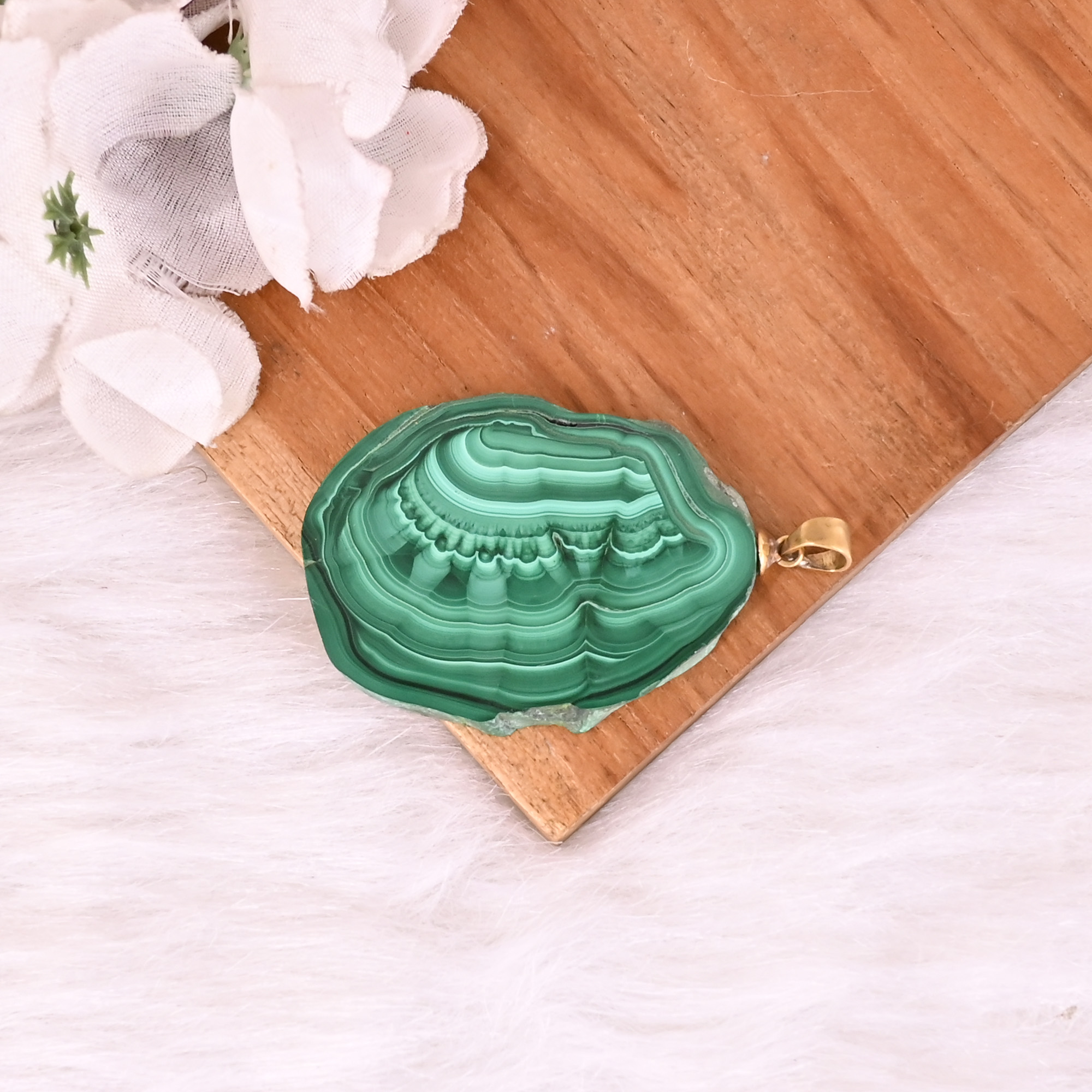Natural Malachite Stalactite Brass 227 gm Unique Green Stone Pendant
