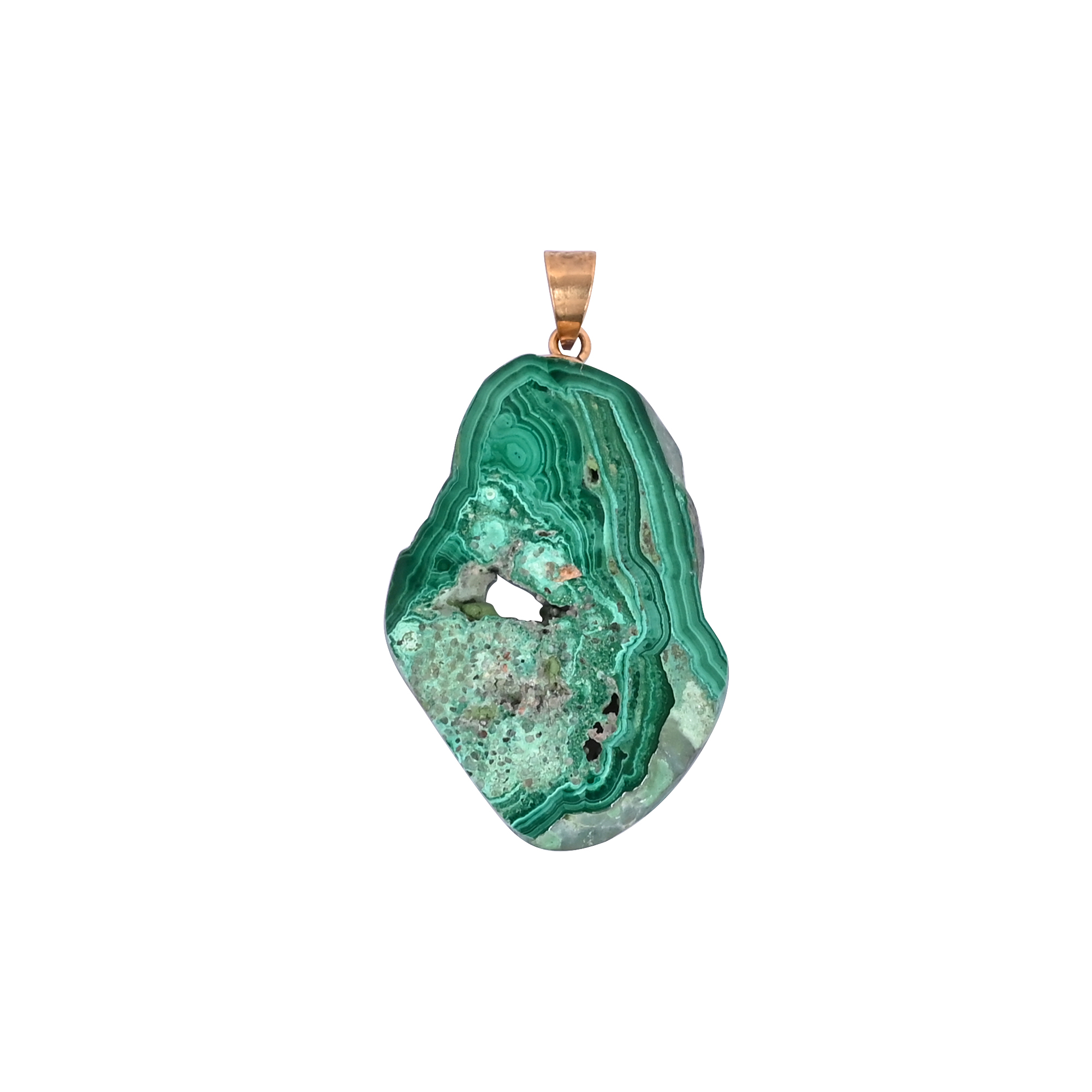 Natural Malachite Stalactite Brass 124 gm Unique Green Stone Pendant