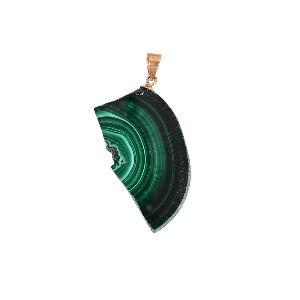 Image of Natural Malachite Stalactite Brass Pendant 13.7gm Unique Stone Jewelry
