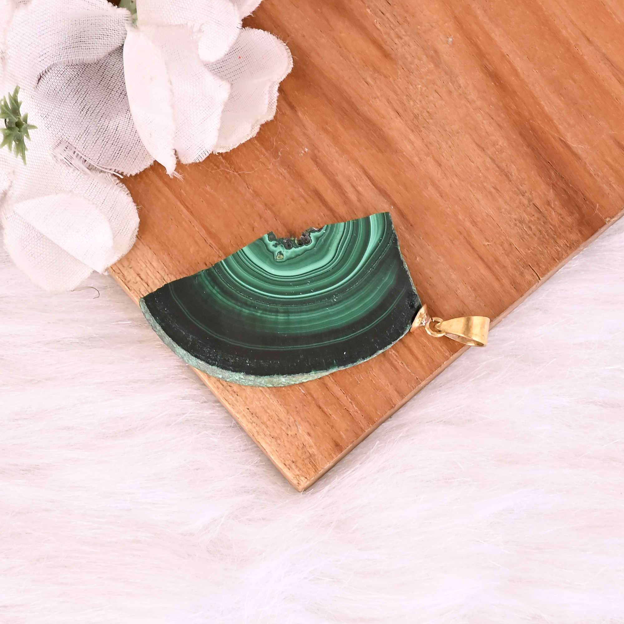 Natural Malachite Stalactite Brass Pendant 137gm Unique Stone Jewelry