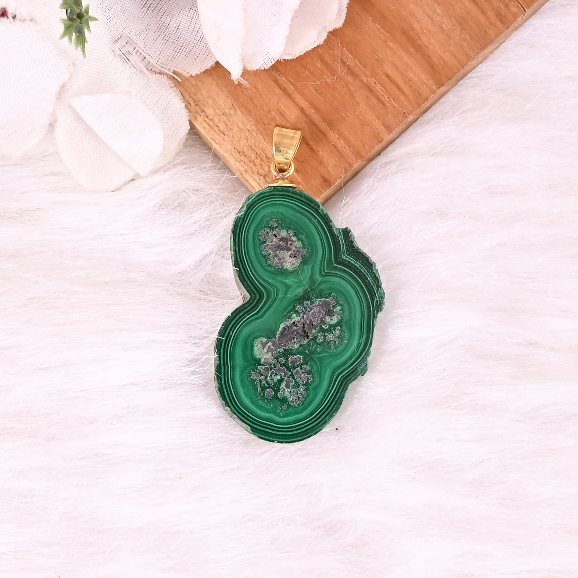 Natural Malachite Stalactite Brass 117 gm Unique Green Stone Pendant