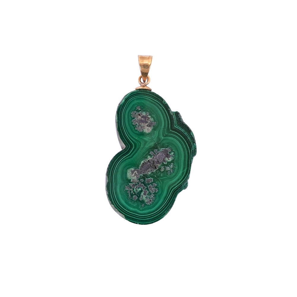 Image of Natural Malachite Stalactite Brass 11.7 gm Unique Green Stone Pendant