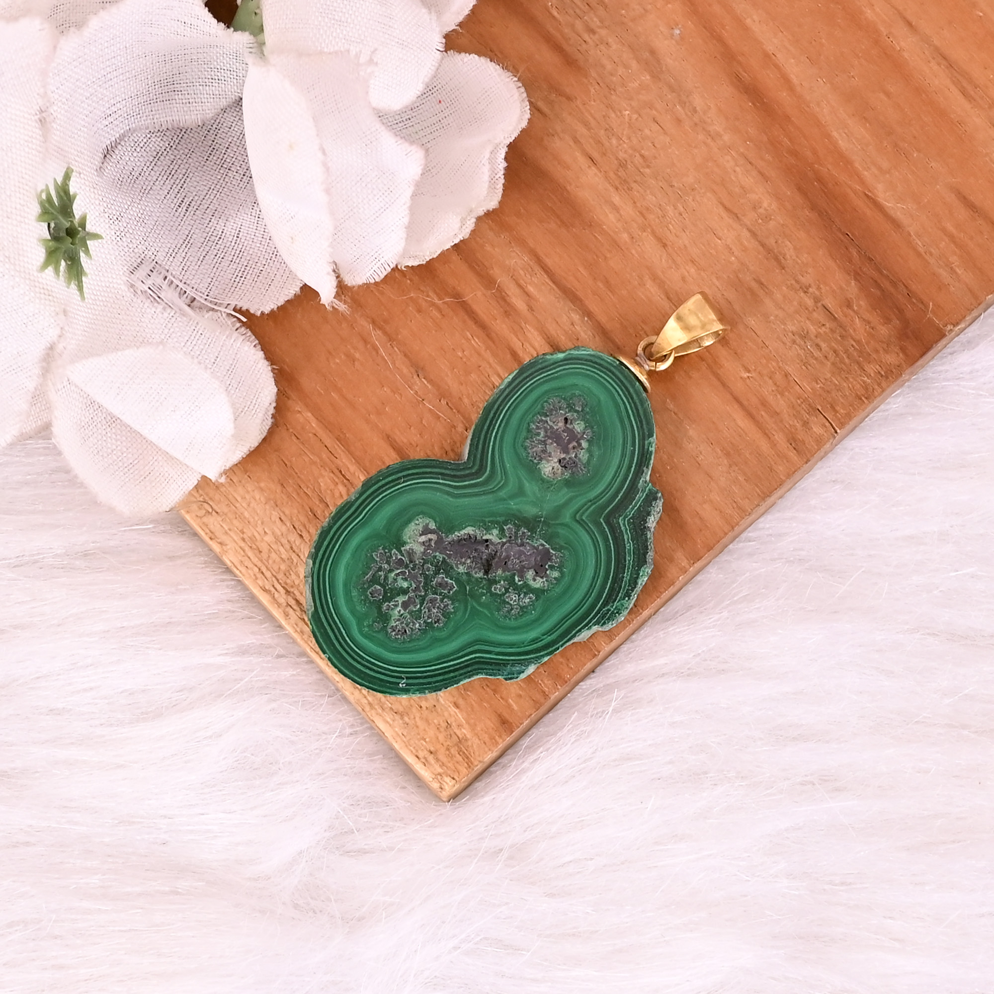 Natural Malachite Stalactite Brass 117 gm Unique Green Stone Pendant