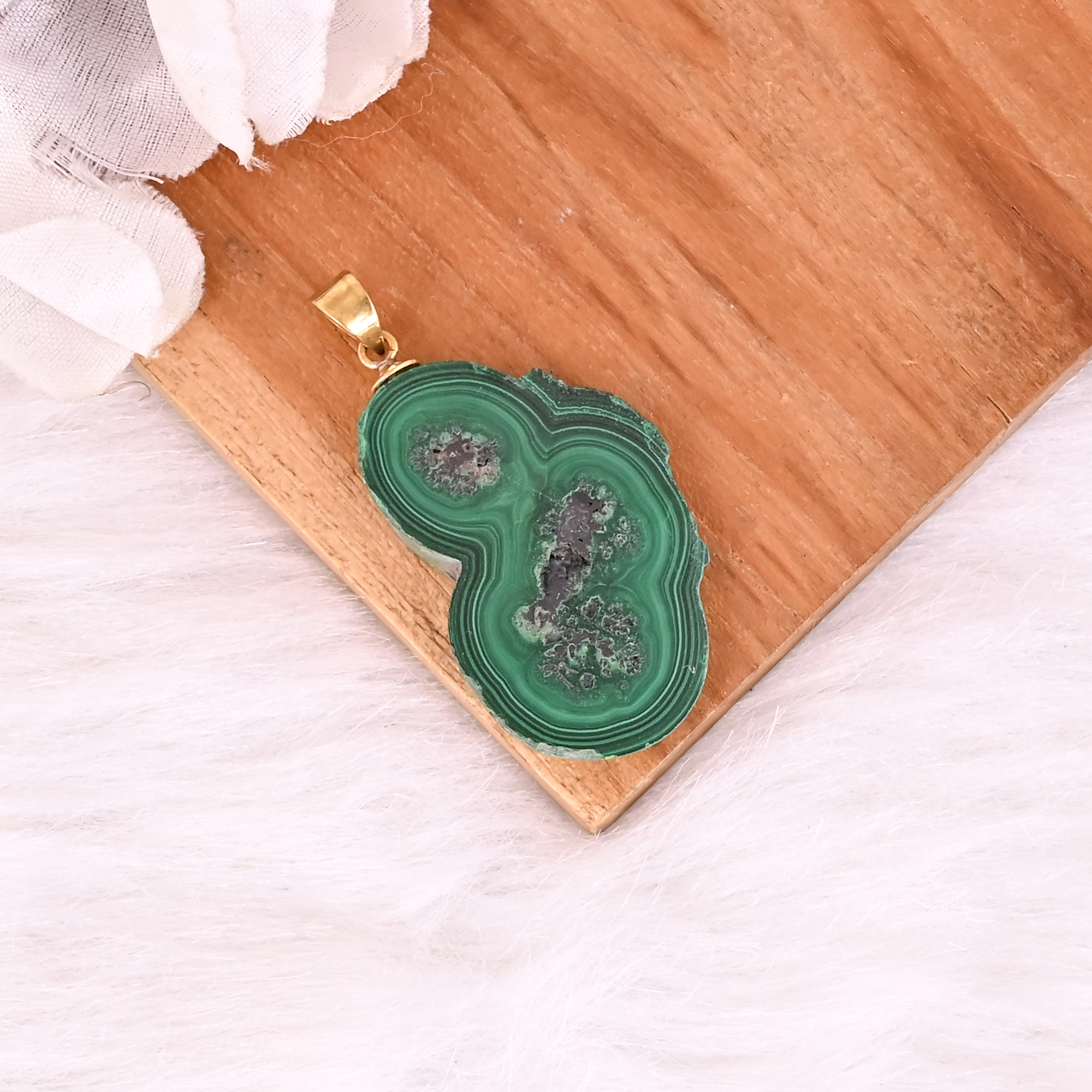 Natural Malachite Stalactite Brass 117 gm Unique Green Stone Pendant