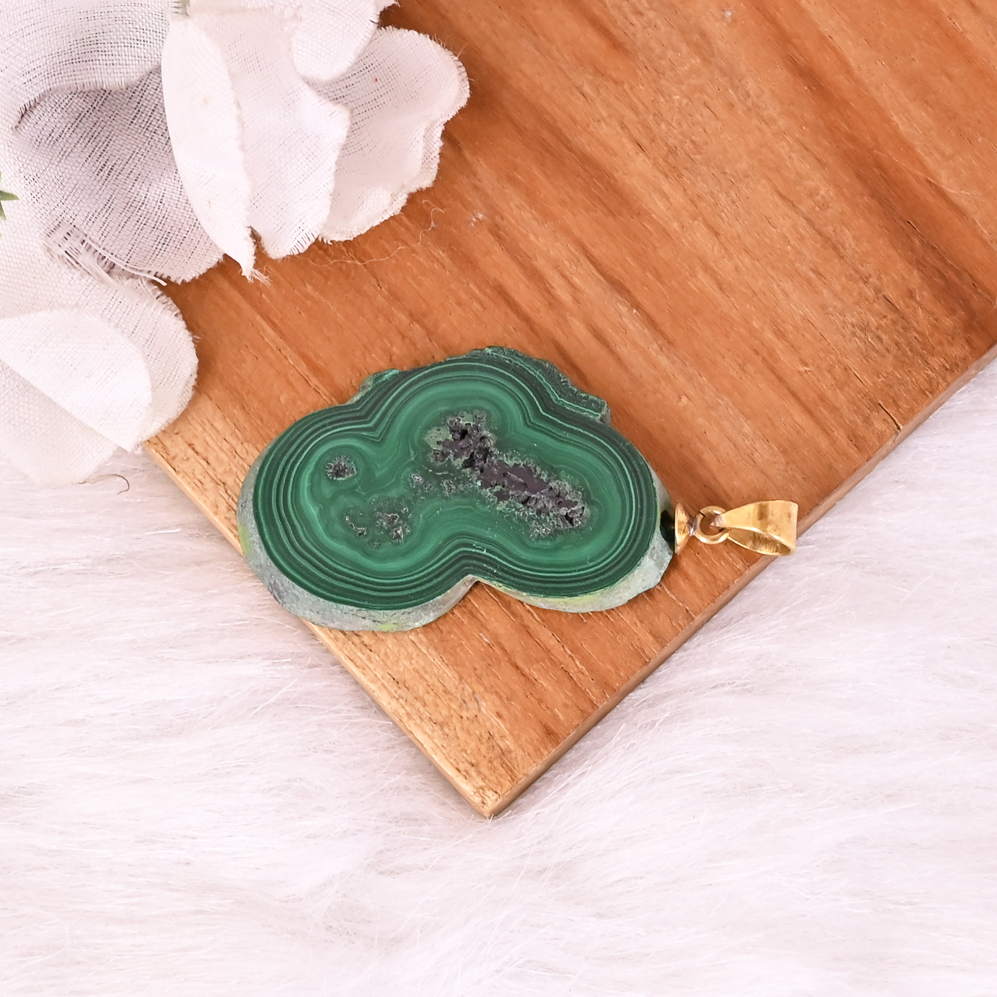 Natural Malachite Stalactite Brass 117 gm Unique Green Stone Pendant