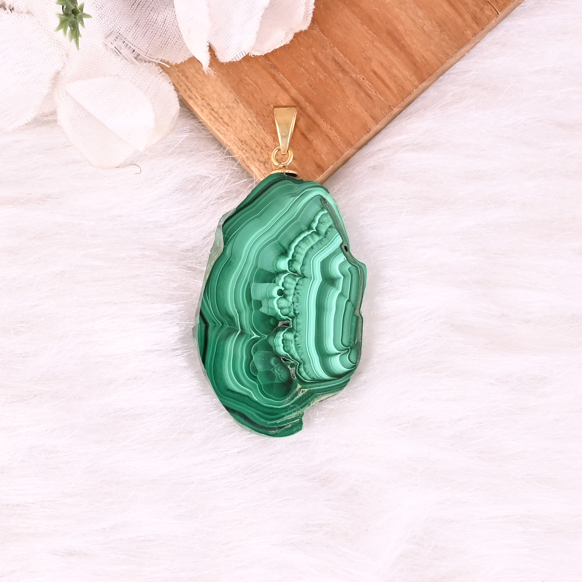 Natural Malachite Stalactite Brass  1676 gm Unique Green Stone Pendant