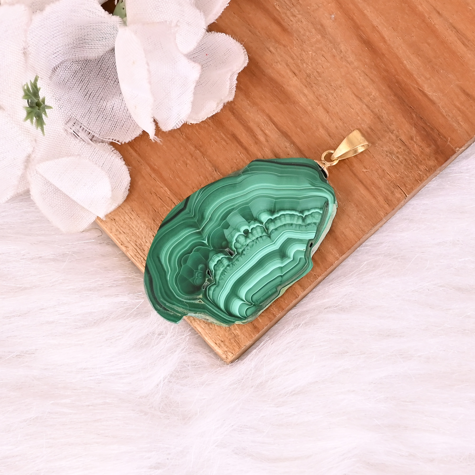 Natural Malachite Stalactite Brass 1676 gm Unique Green Stone Pendant