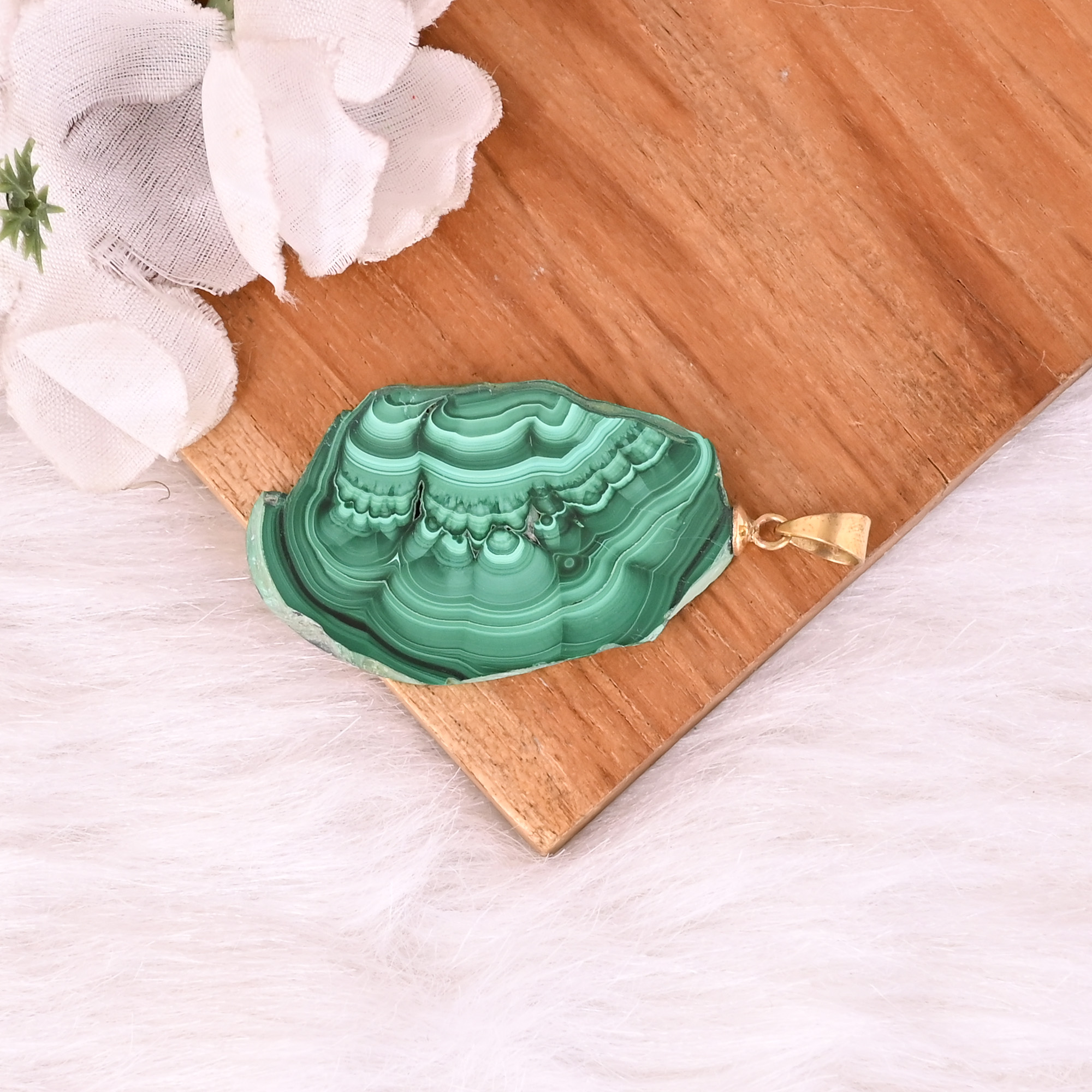 Natural Malachite Stalactite Brass 1676 gm Unique Green Stone Pendant