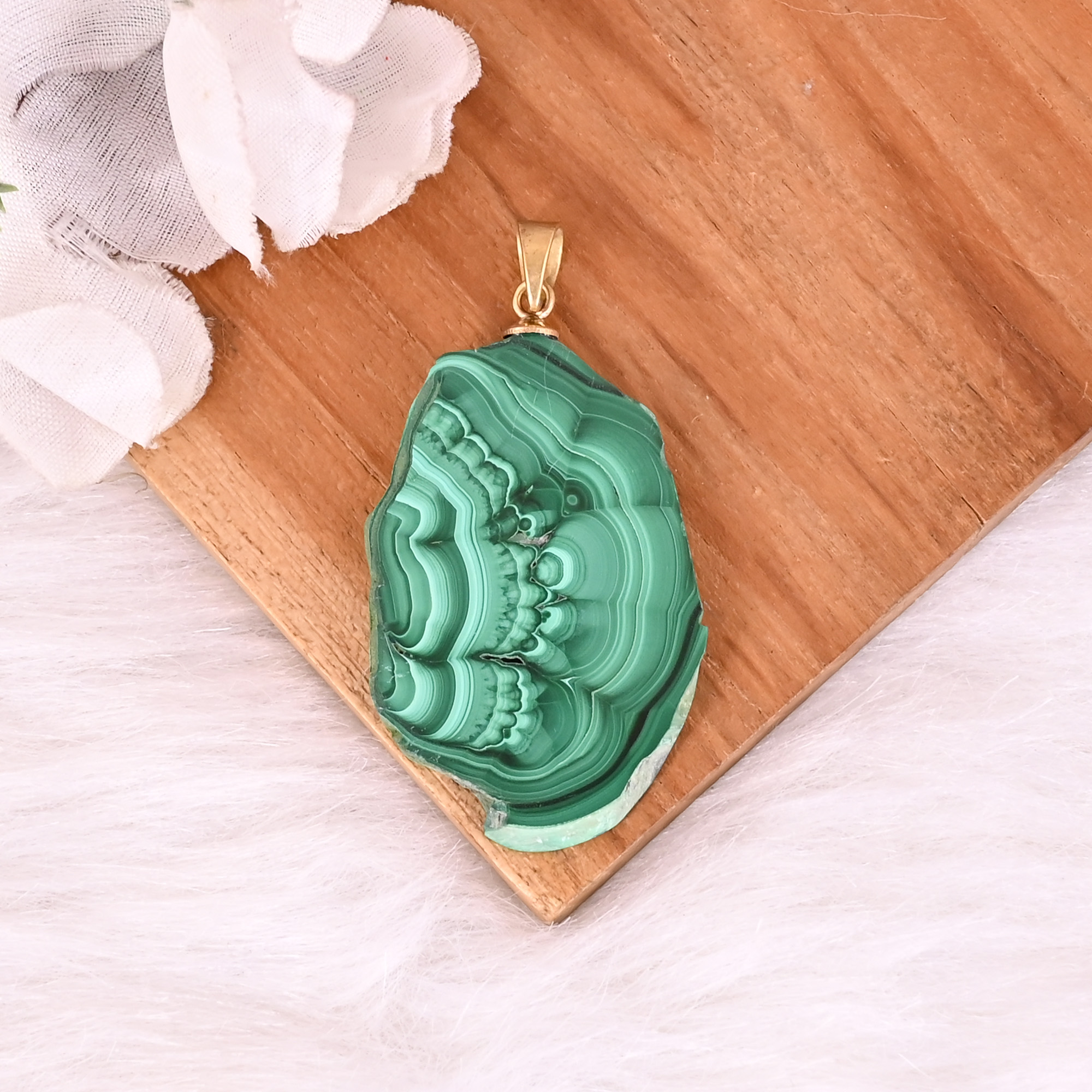 Natural Malachite Stalactite Brass 1676 gm Unique Green Stone Pendant