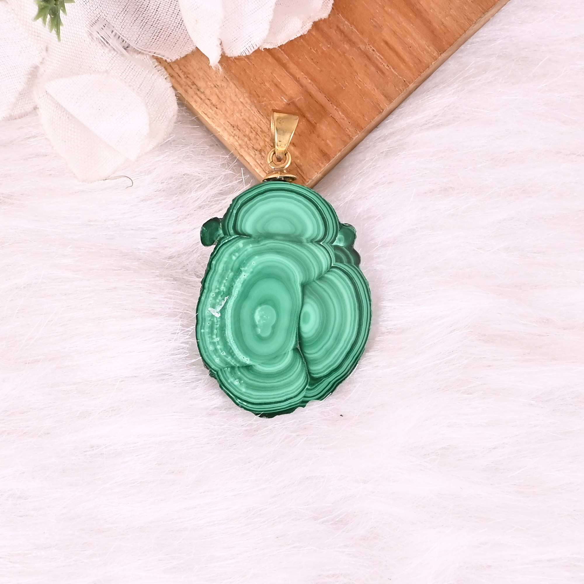 Natural Malachite Stalactite Brass 78 gm Unique Green Stone Pendant