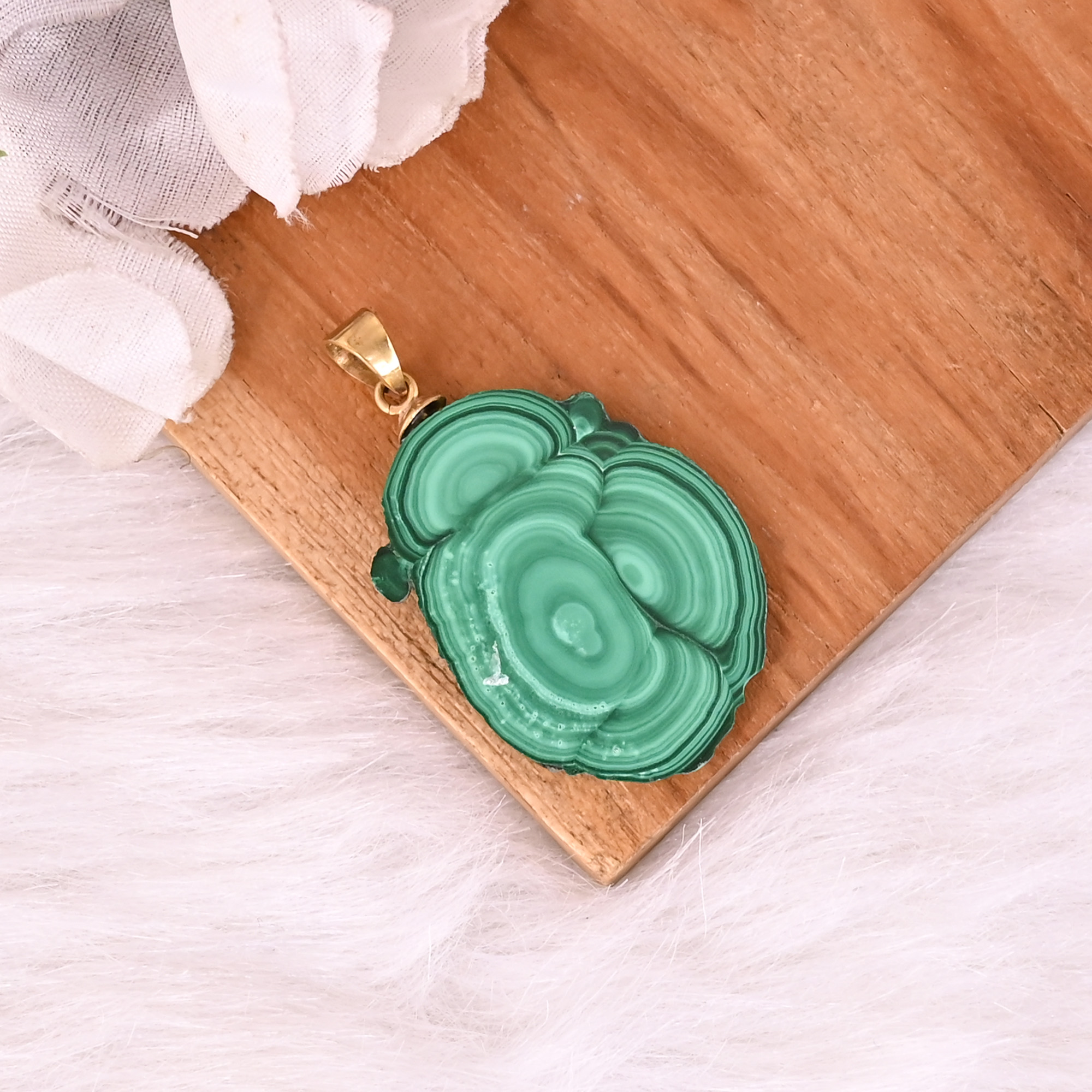 Natural Malachite Stalactite Brass 78 gm Unique Green Stone Pendant