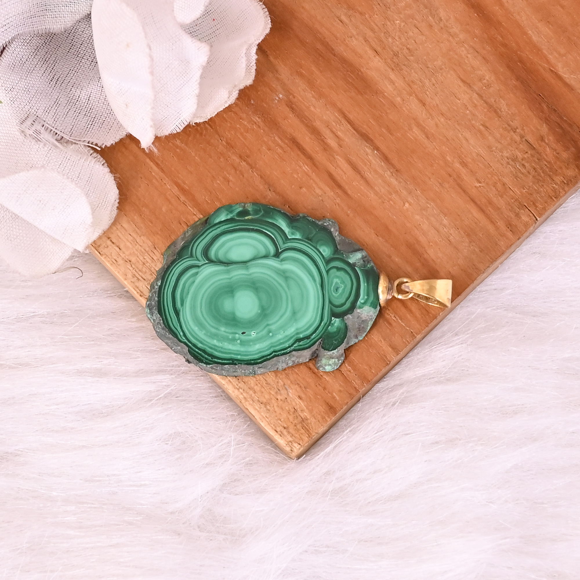 Natural Malachite Stalactite Brass 78 gm Unique Green Stone Pendant