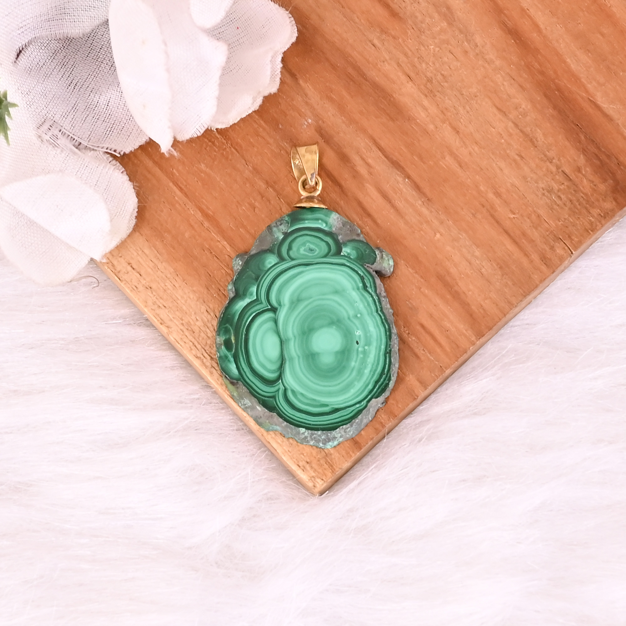 Natural Malachite Stalactite Brass 78 gm Unique Green Stone Pendant
