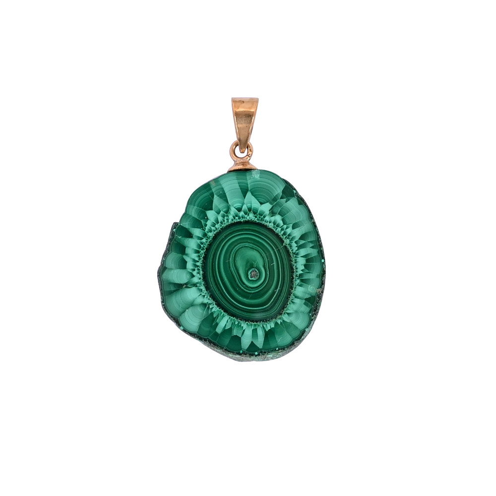 Image of Natural Malachite Stalactite Brass  8.7 gm, Unique Green Stone Pendant