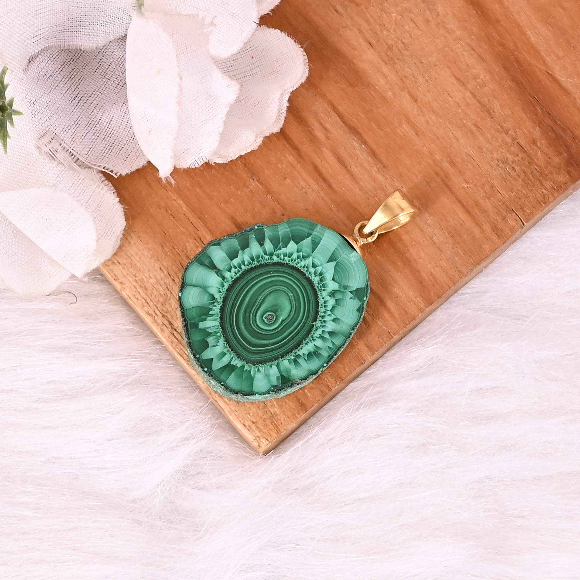 Natural Malachite Stalactite Brass  87 gm Unique Green Stone Pendant