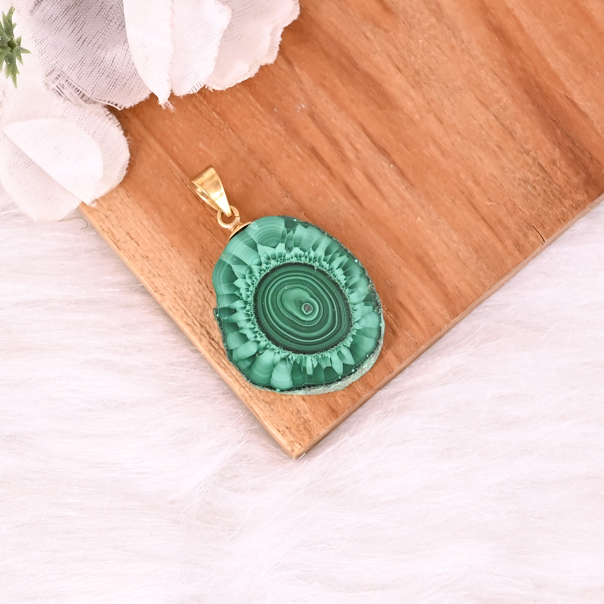Natural Malachite Stalactite Brass 87 gm Unique Green Stone Pendant