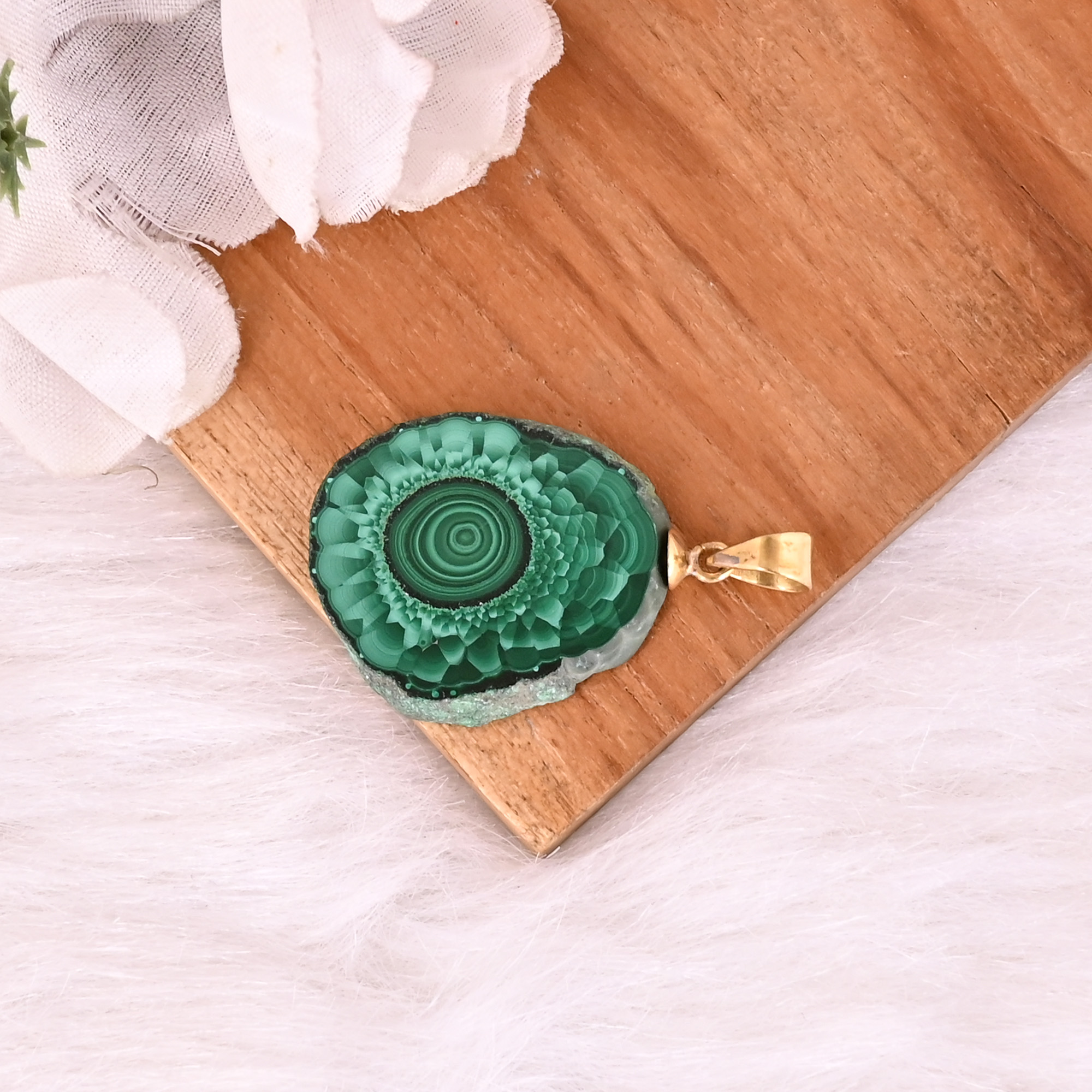 Natural Malachite Stalactite Brass 87 gm Unique Green Stone Pendant