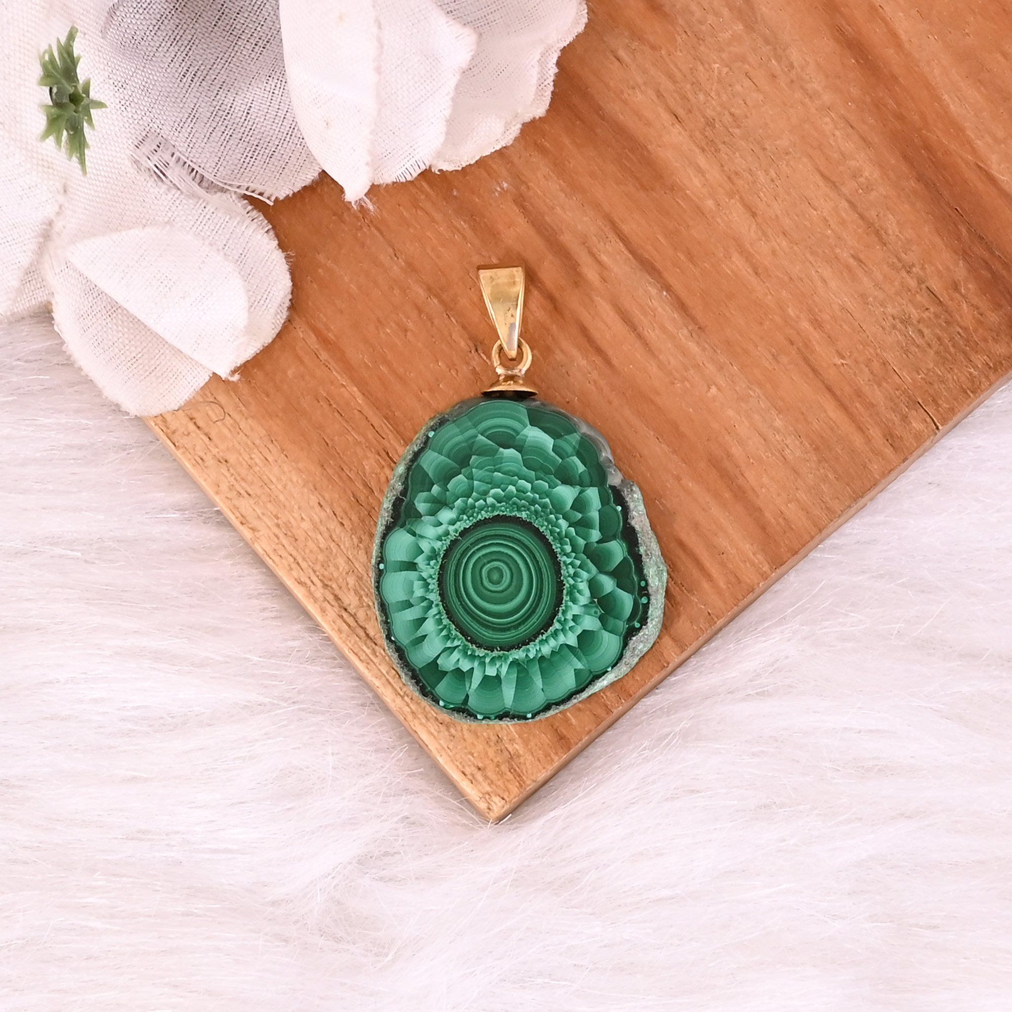 Natural Malachite Stalactite Brass 87 gm Unique Green Stone Pendant