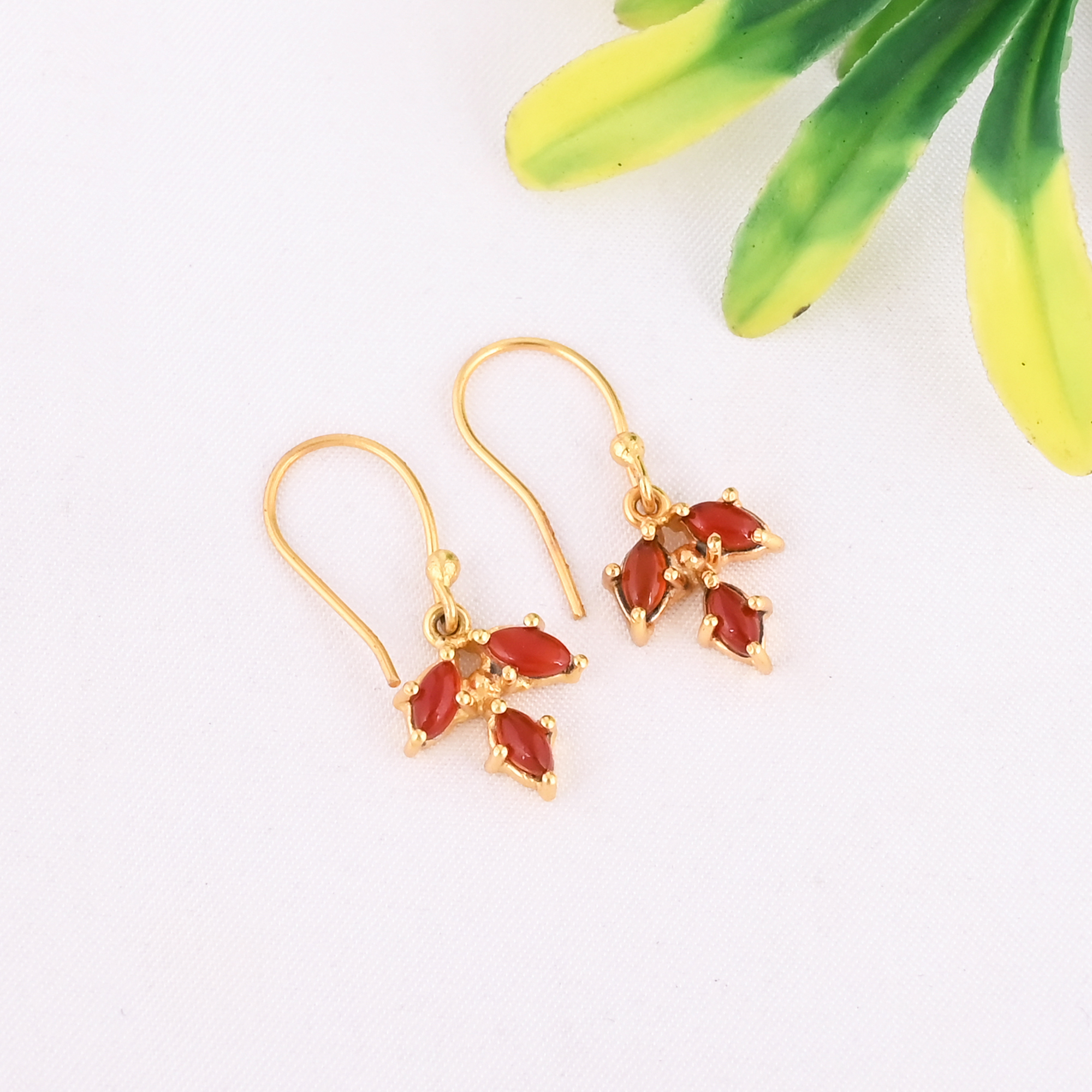 Natural Red Onyx Gemstone 925 Sterling Silver Stylish Minimalist Drop Gold Plated Earrings