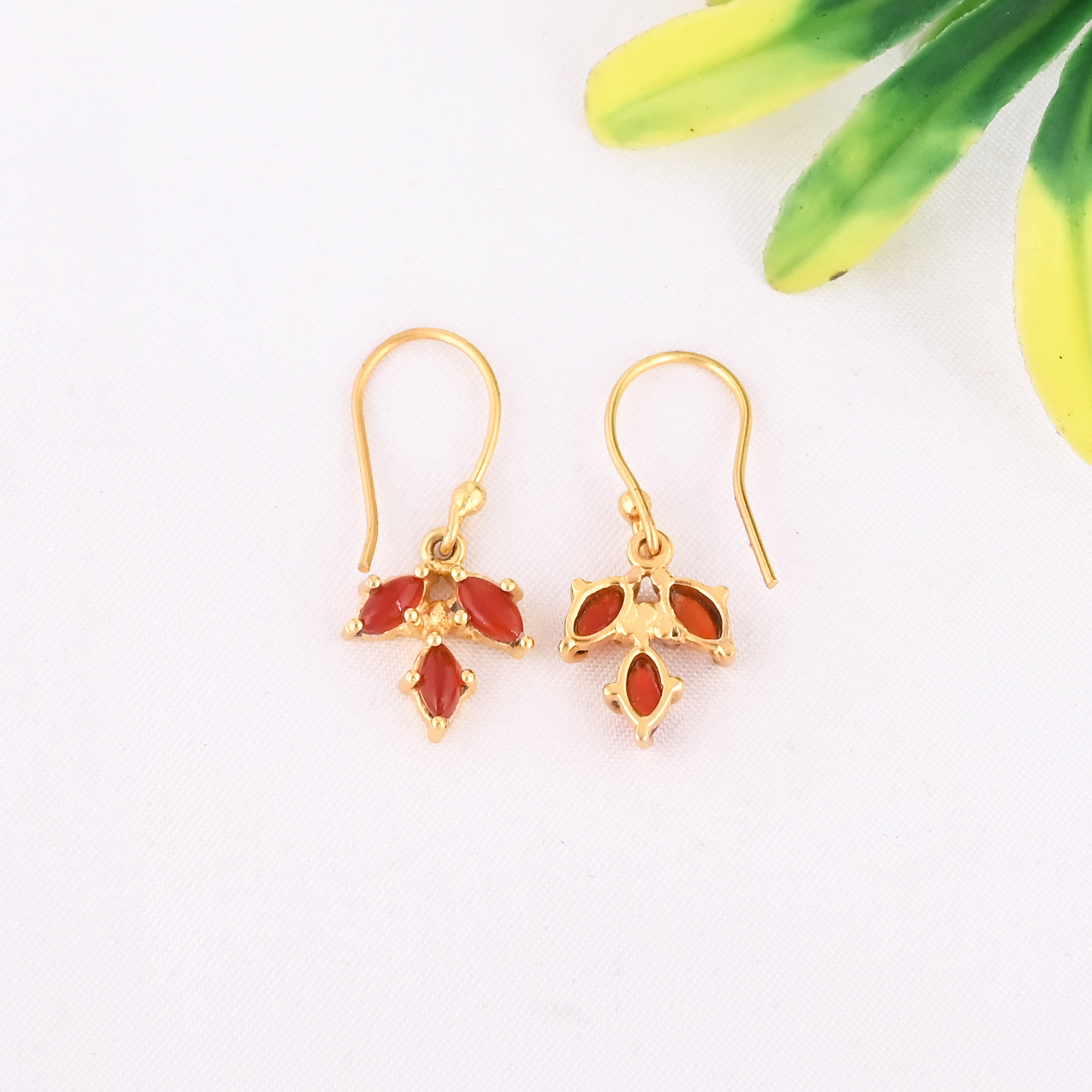Natural Red Onyx Gemstone 925 Sterling Silver Stylish Minimalist Drop Gold Plated Earrings