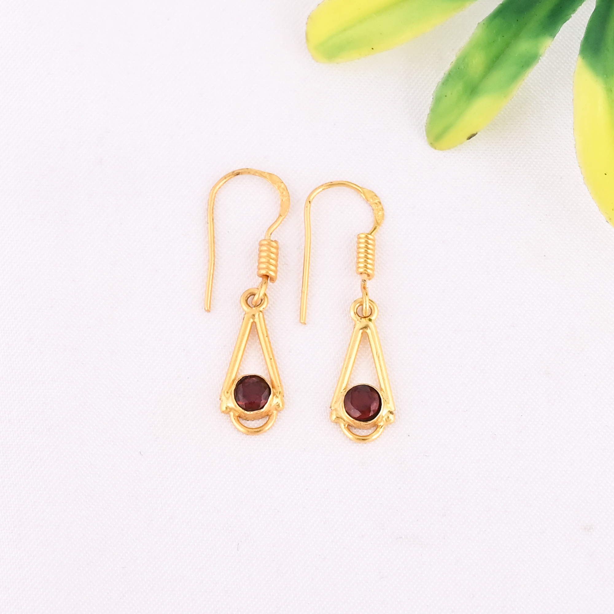 Natural Garnet Gemstone 925 Sterling Silver Minimalist Drop Gold Plated Earring for Women