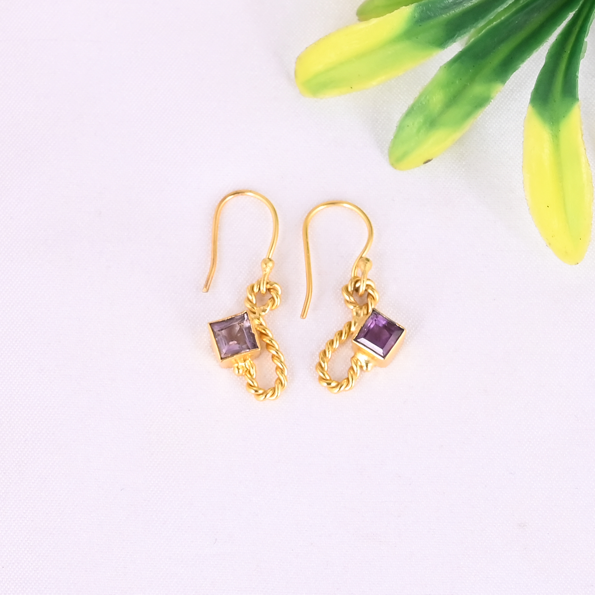 Natural Purple Amethyst 925 Sterling Silver Gold Plated Minimalist Dangle Earrings for Women