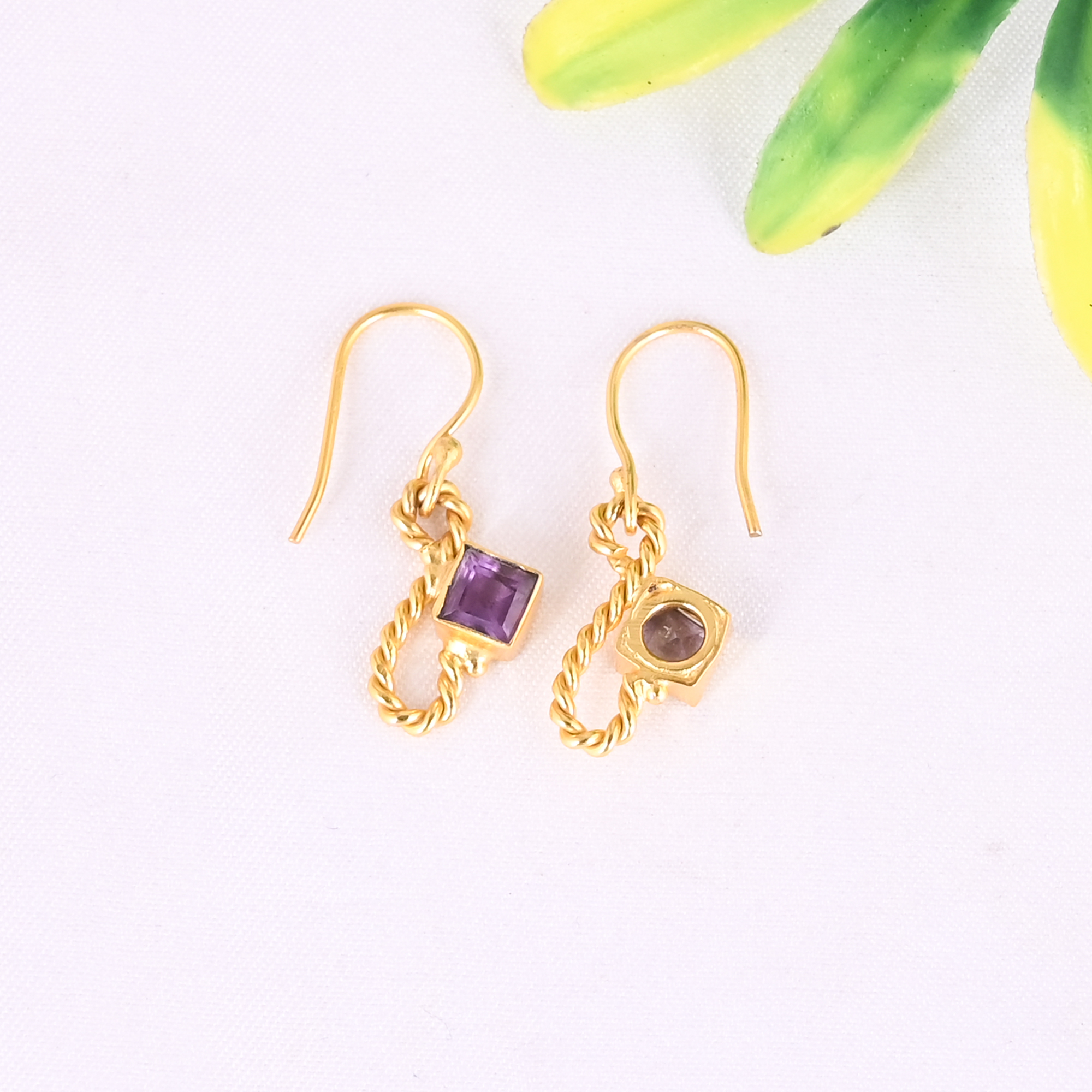Natural Purple Amethyst 925 Sterling Silver Gold Plated Minimalist Dangle Earrings for Women